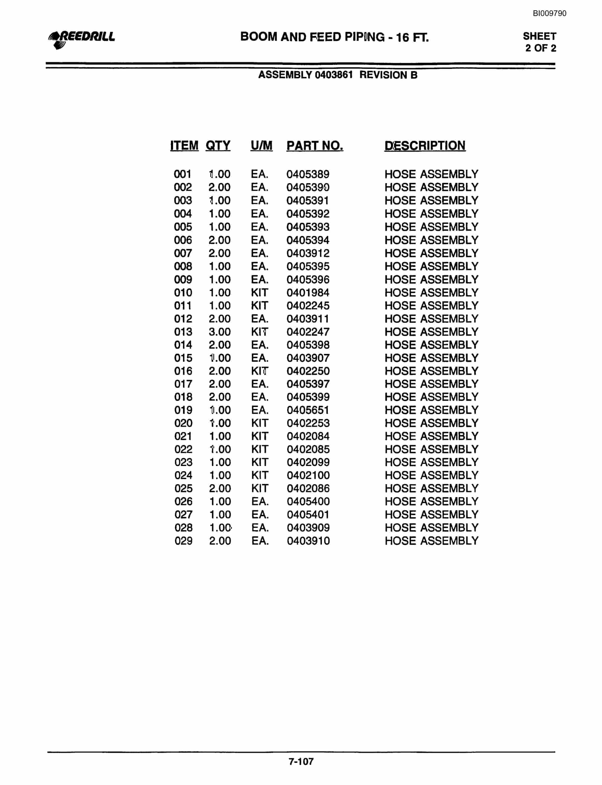 Bucyrus 3000 Hydraulic Track Drill Parts Catalog BI009790-3