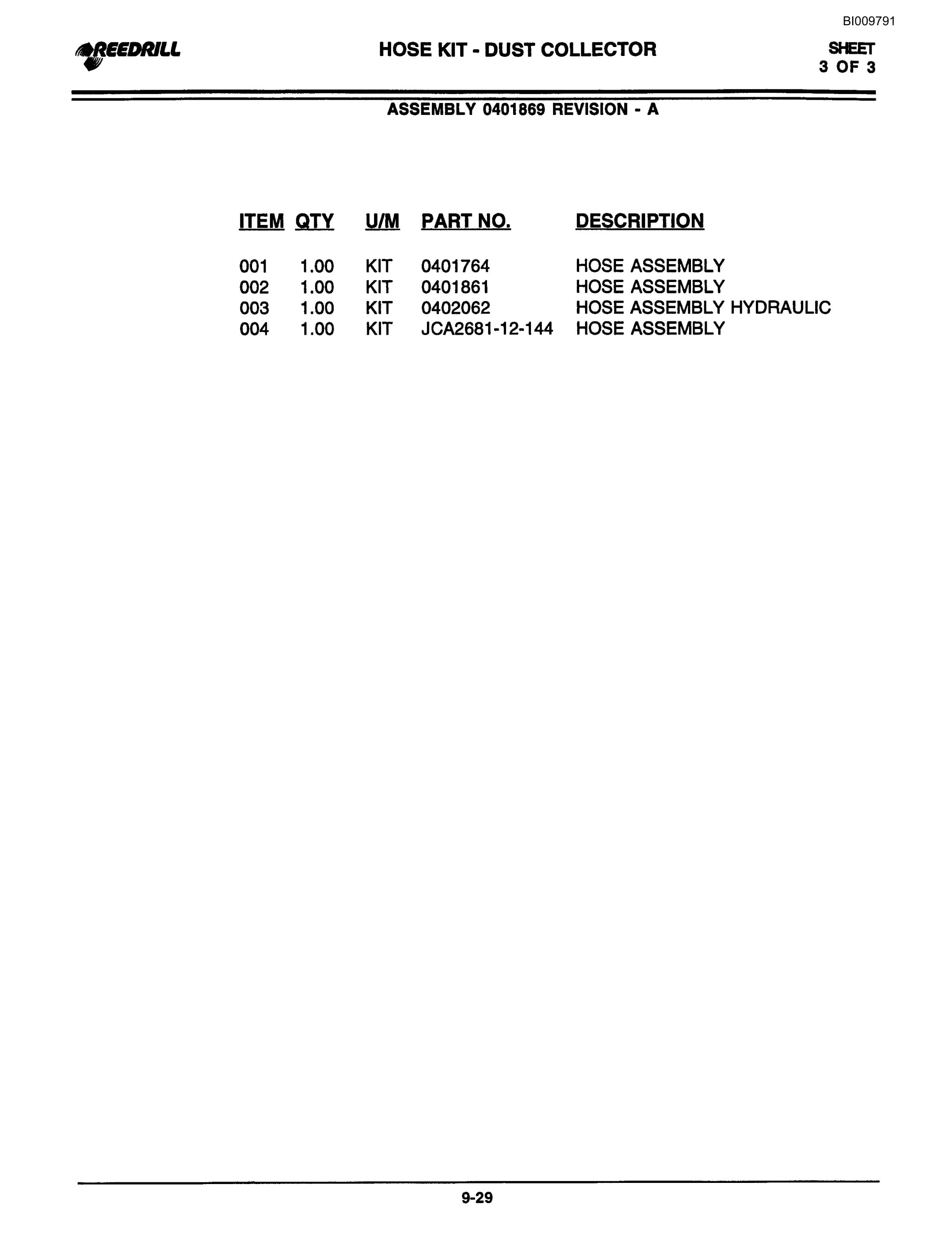 Bucyrus 3000 Hydraulic Track Drill Parts Catalog BI009791-4