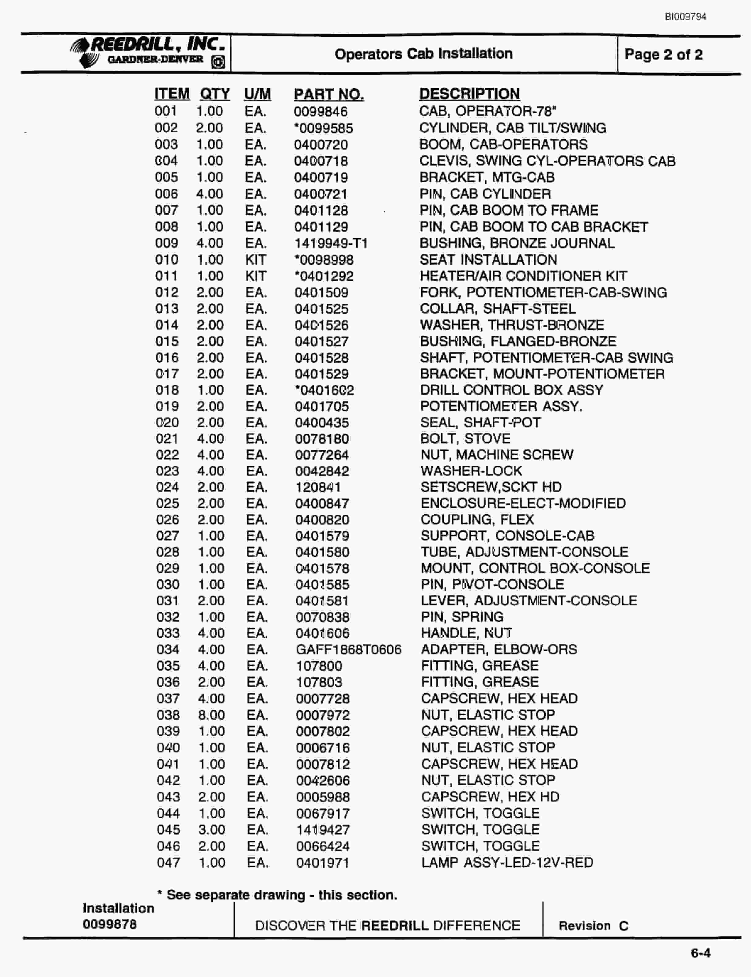 Bucyrus 3000 Hydraulic Track Drill Parts Catalog BI009794-4