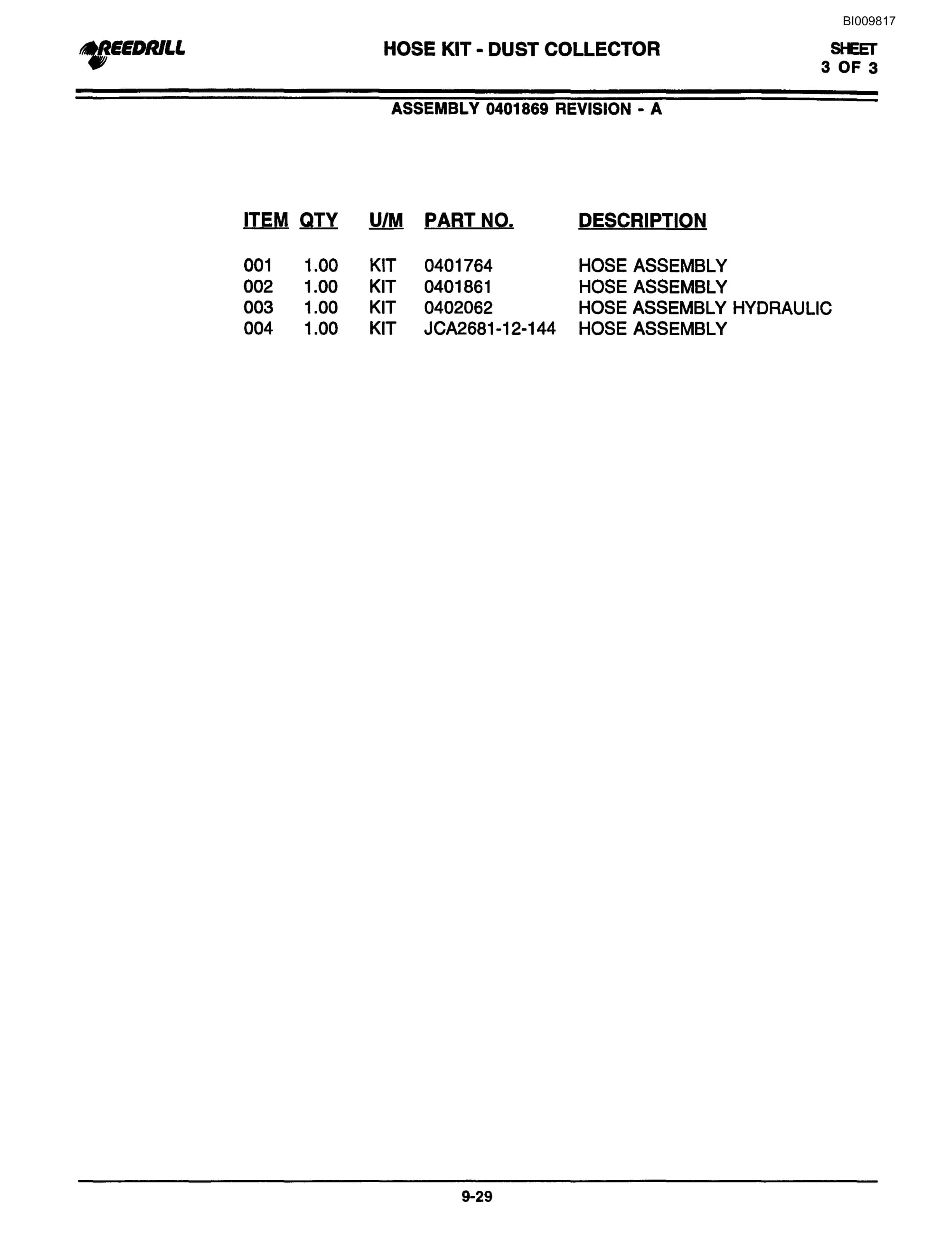 Bucyrus 3000 Hydraulic Track Drill Parts Catalog BI009817-4