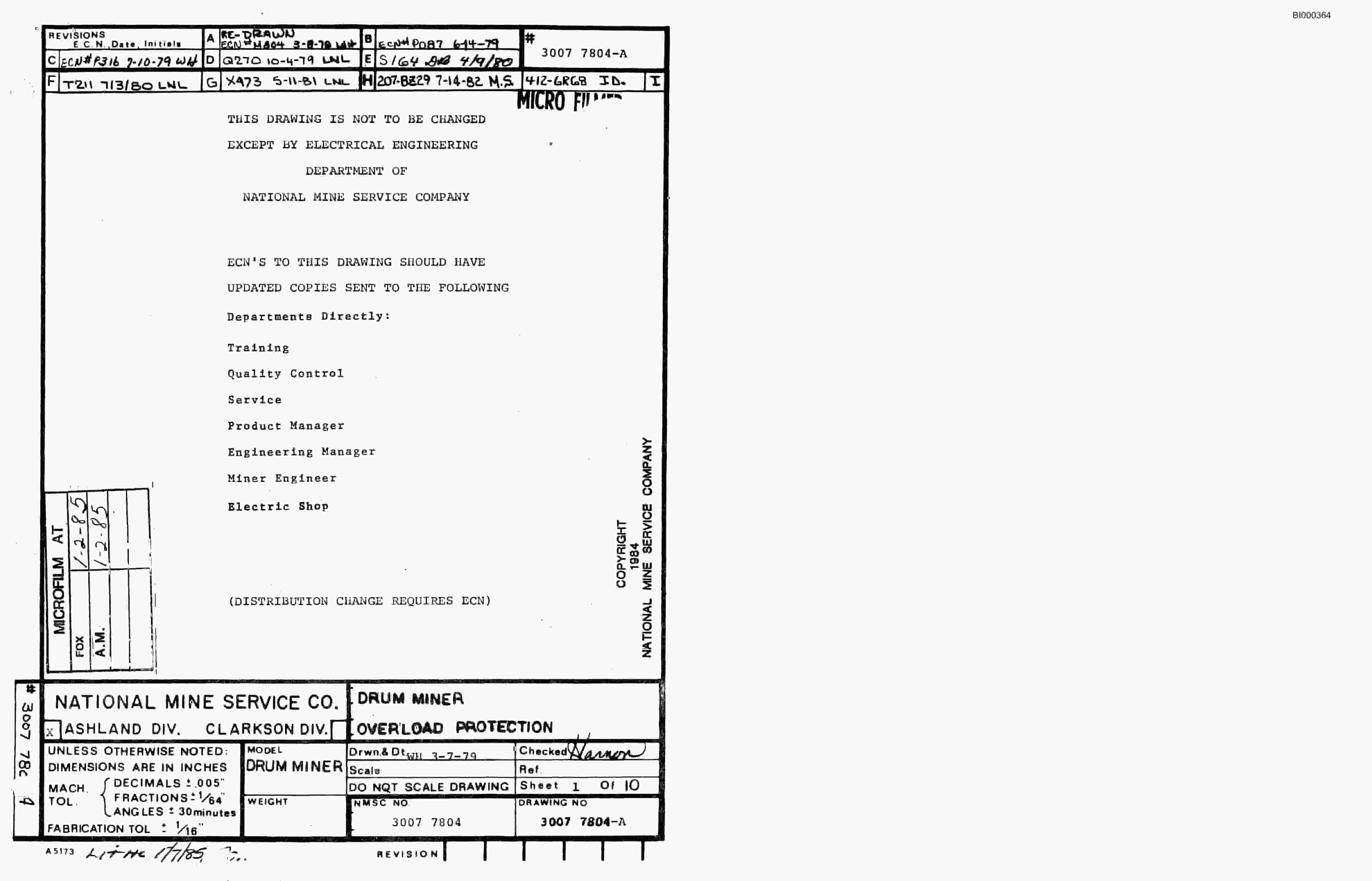 Bucyrus 3080 Drum Miner Parts Catalog BI000364-5