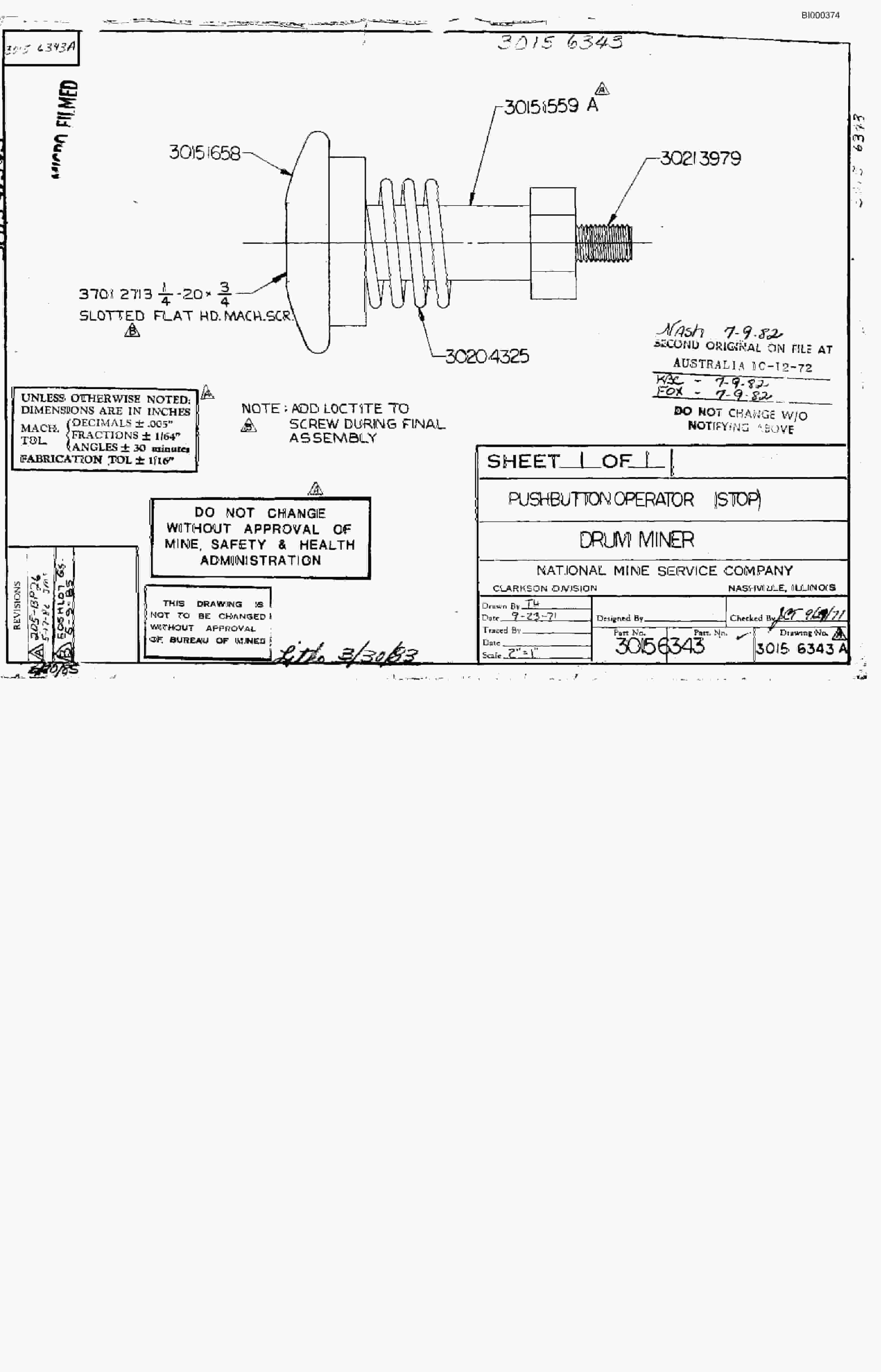 Bucyrus 3080 Drum Miner Parts Catalog BI000374-3