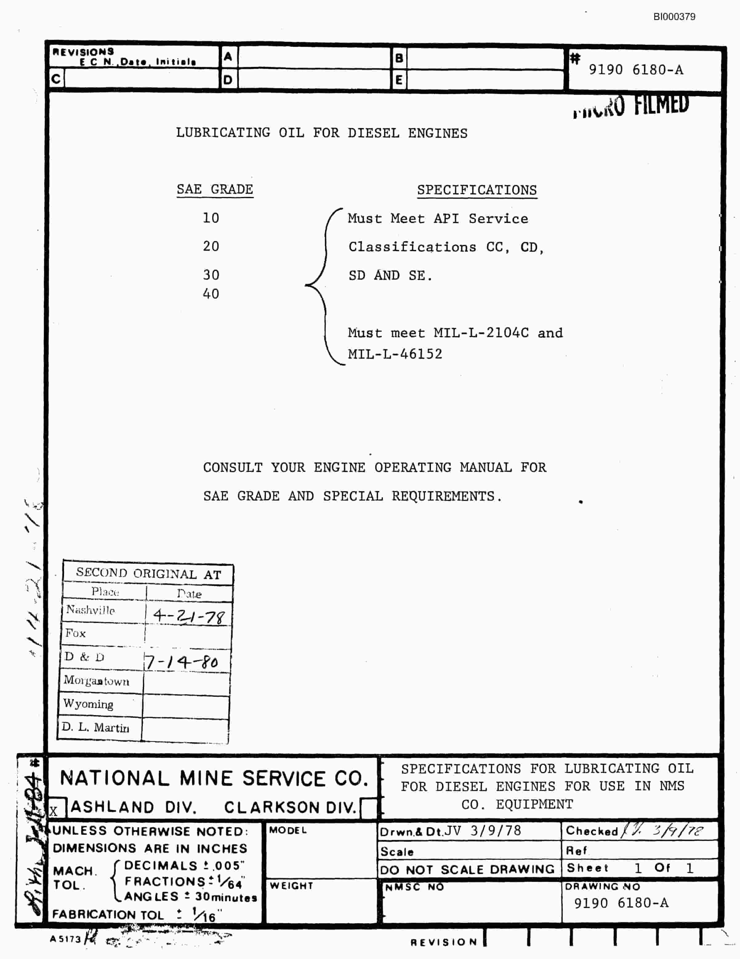 Bucyrus 3080 Drum Miner Parts Catalog BI000379-3