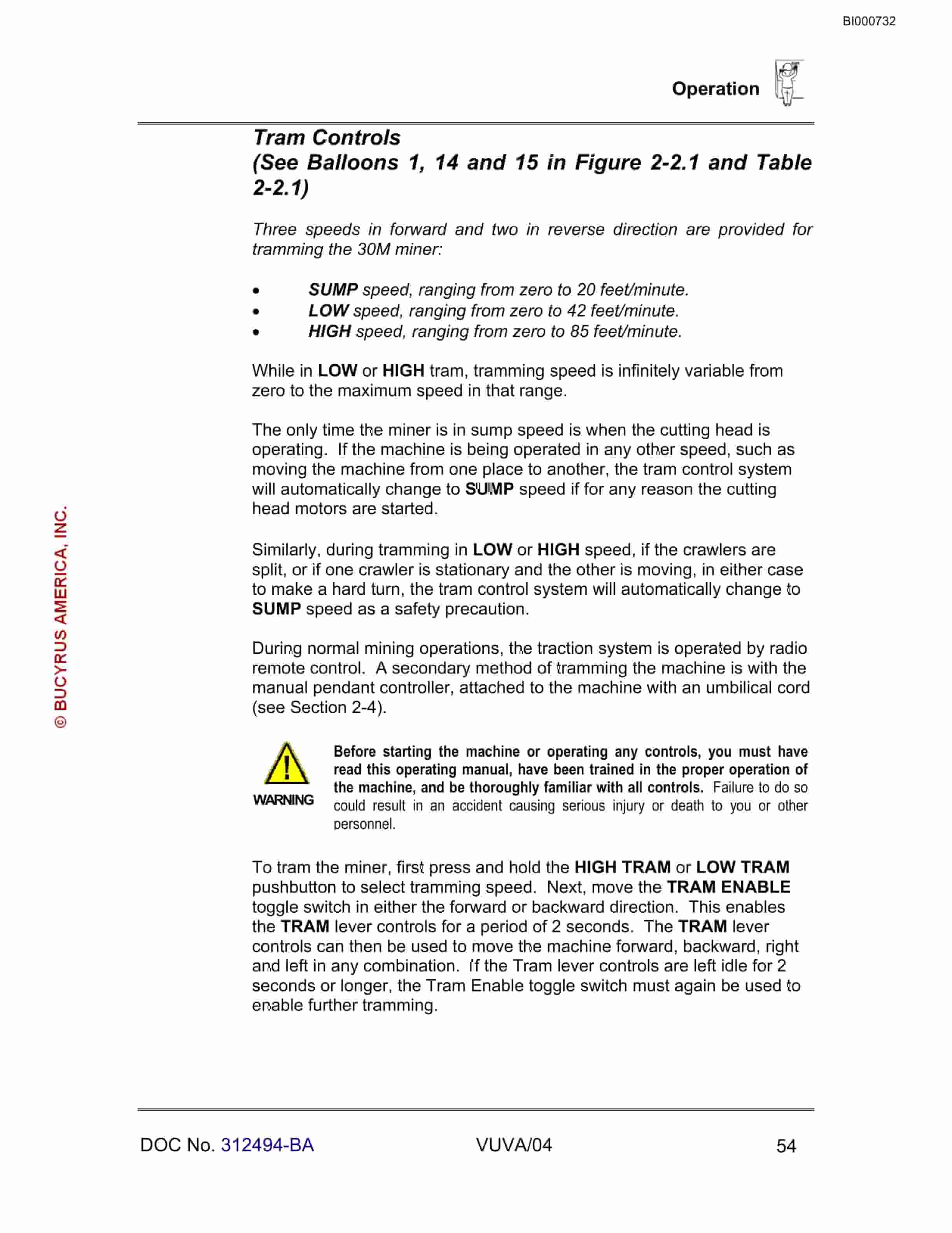 Bucyrus 30M Continuous Miner Operating Manual BI000732-3