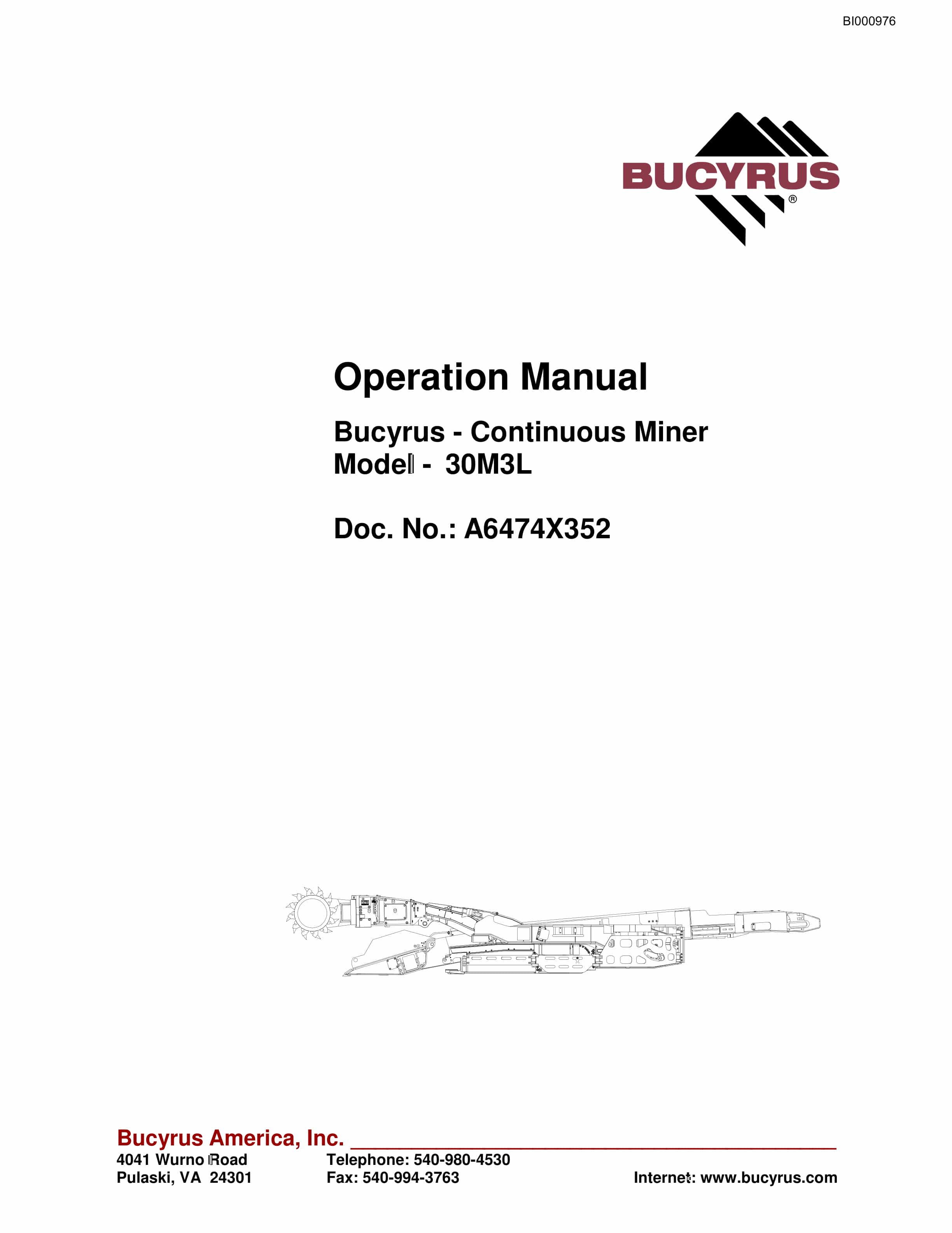 Bucyrus 30M3L Continuous Miner Operation Manual BI000976