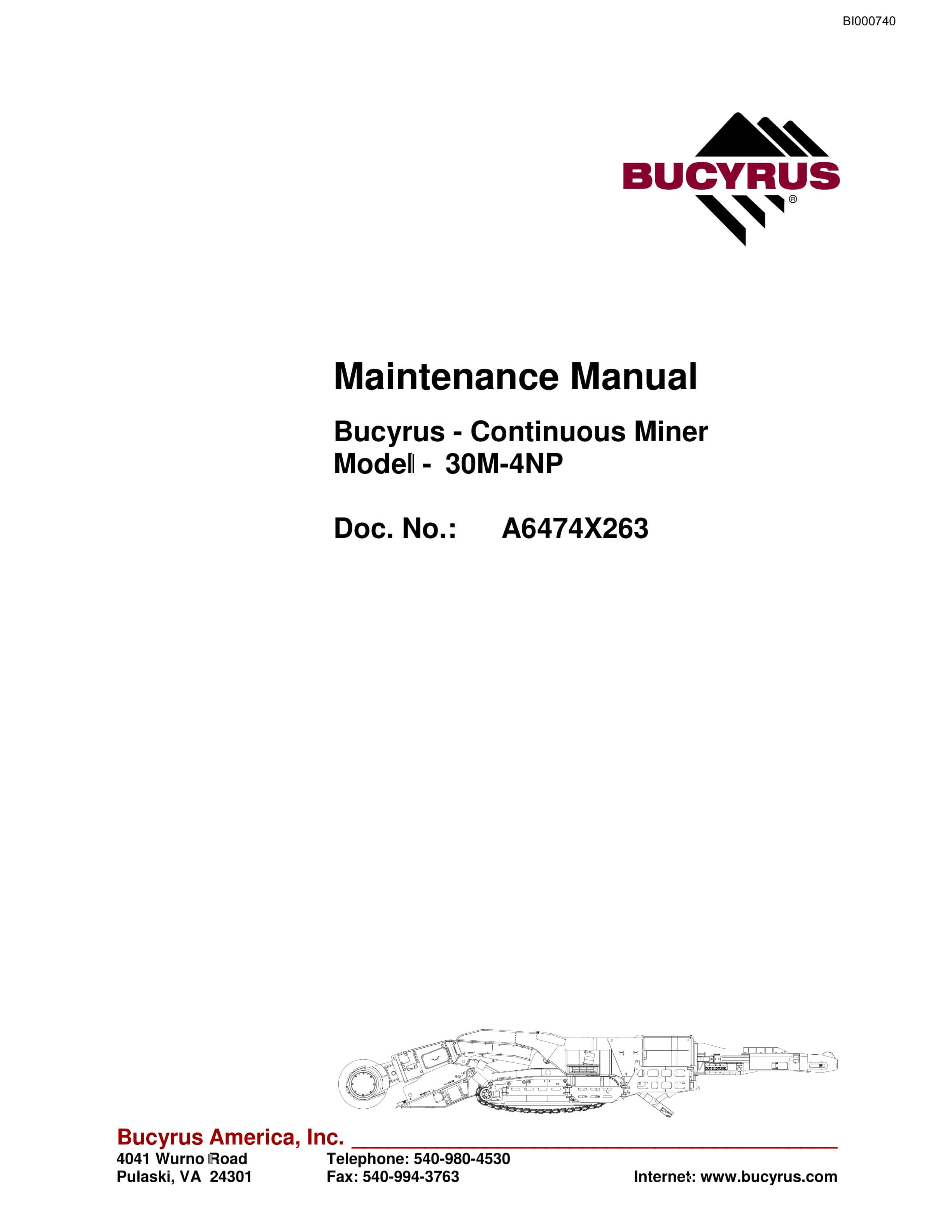 Bucyrus 30M4-NP Continuous Miner Maintenance Manual BI000740