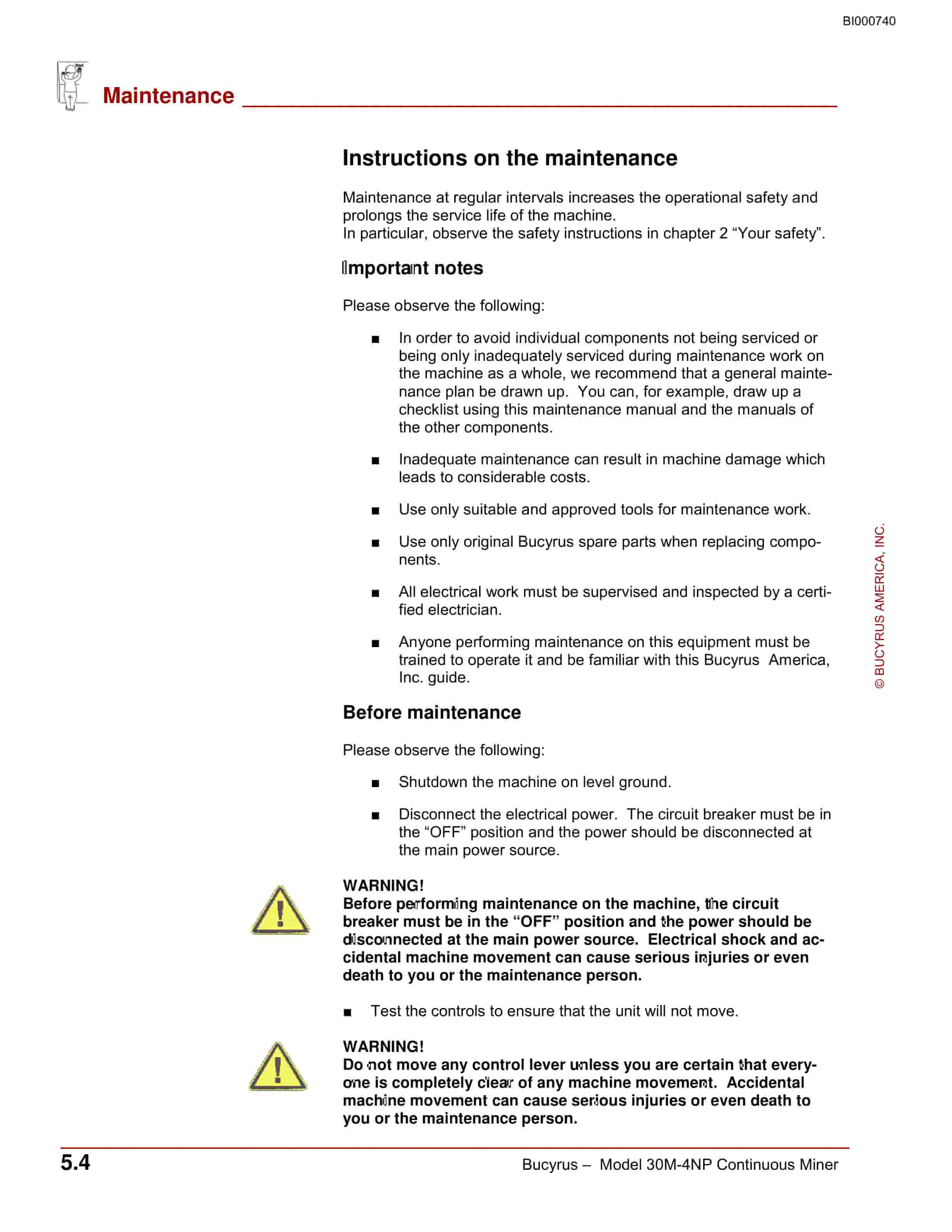 Bucyrus 30M4-NP Continuous Miner Maintenance Manual BI000740-2