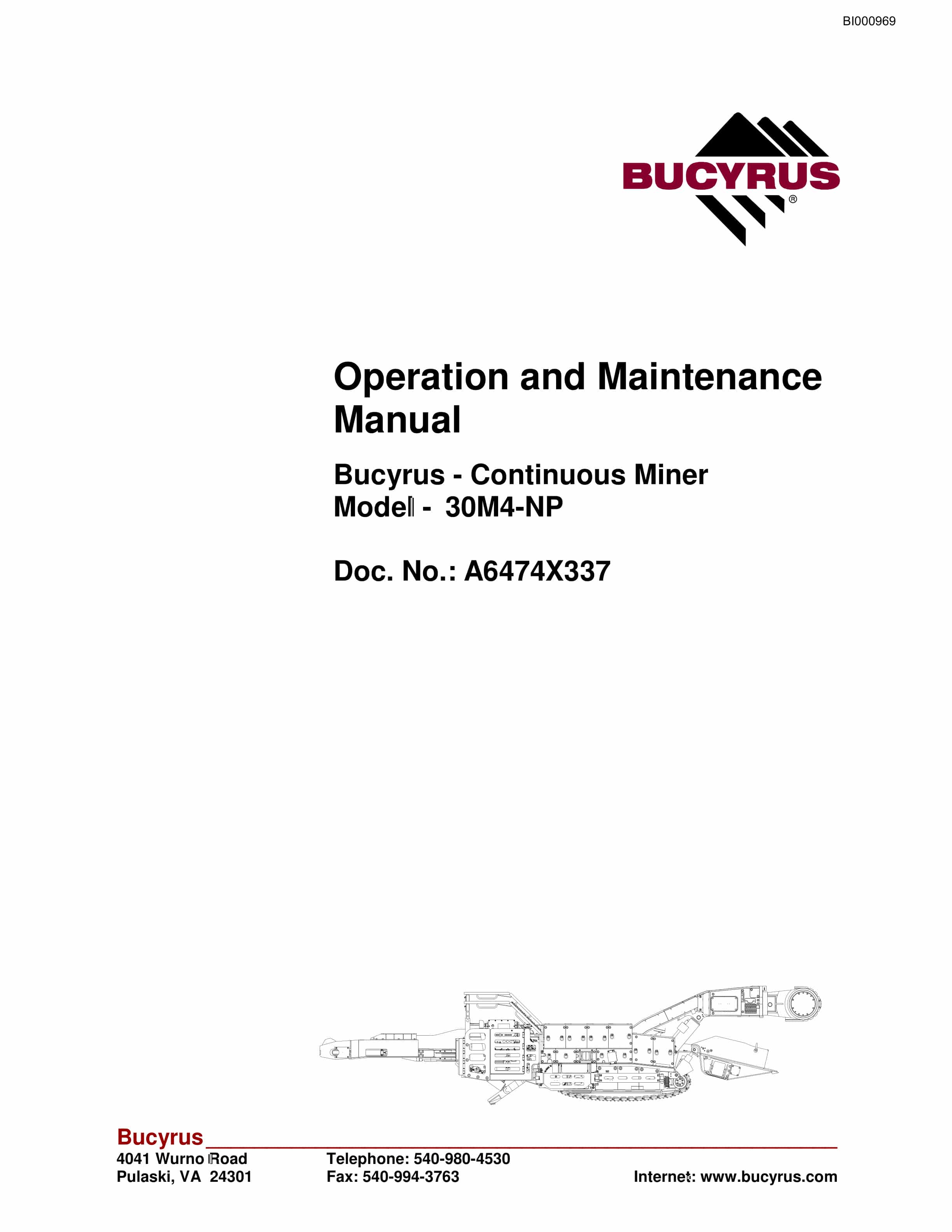 Bucyrus 30M4-NP Continuous Miner Operation And Maintenance Manual BI000969