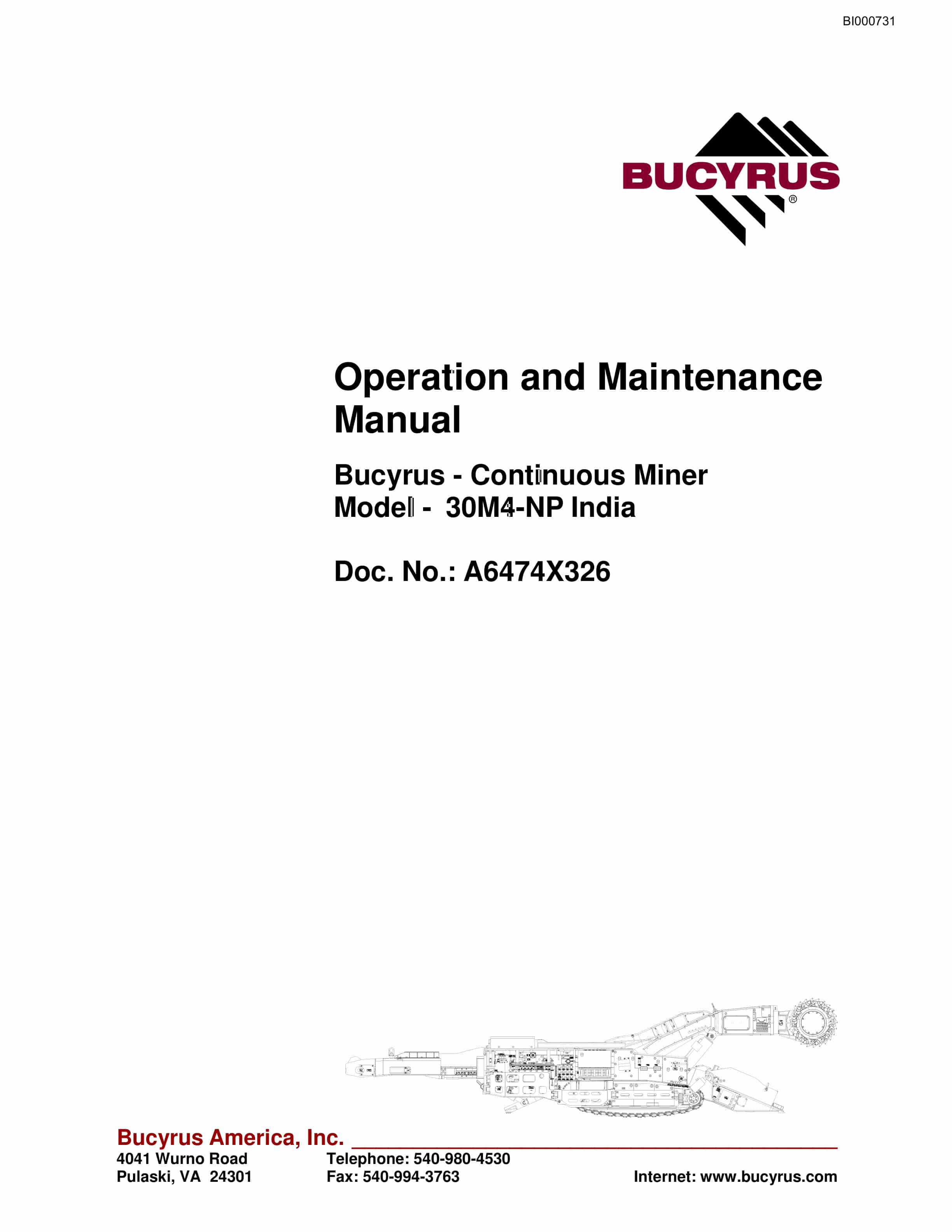 Bucyrus 30M4-NP India Continuous Miner Operation And Maintenance Manual BI000731