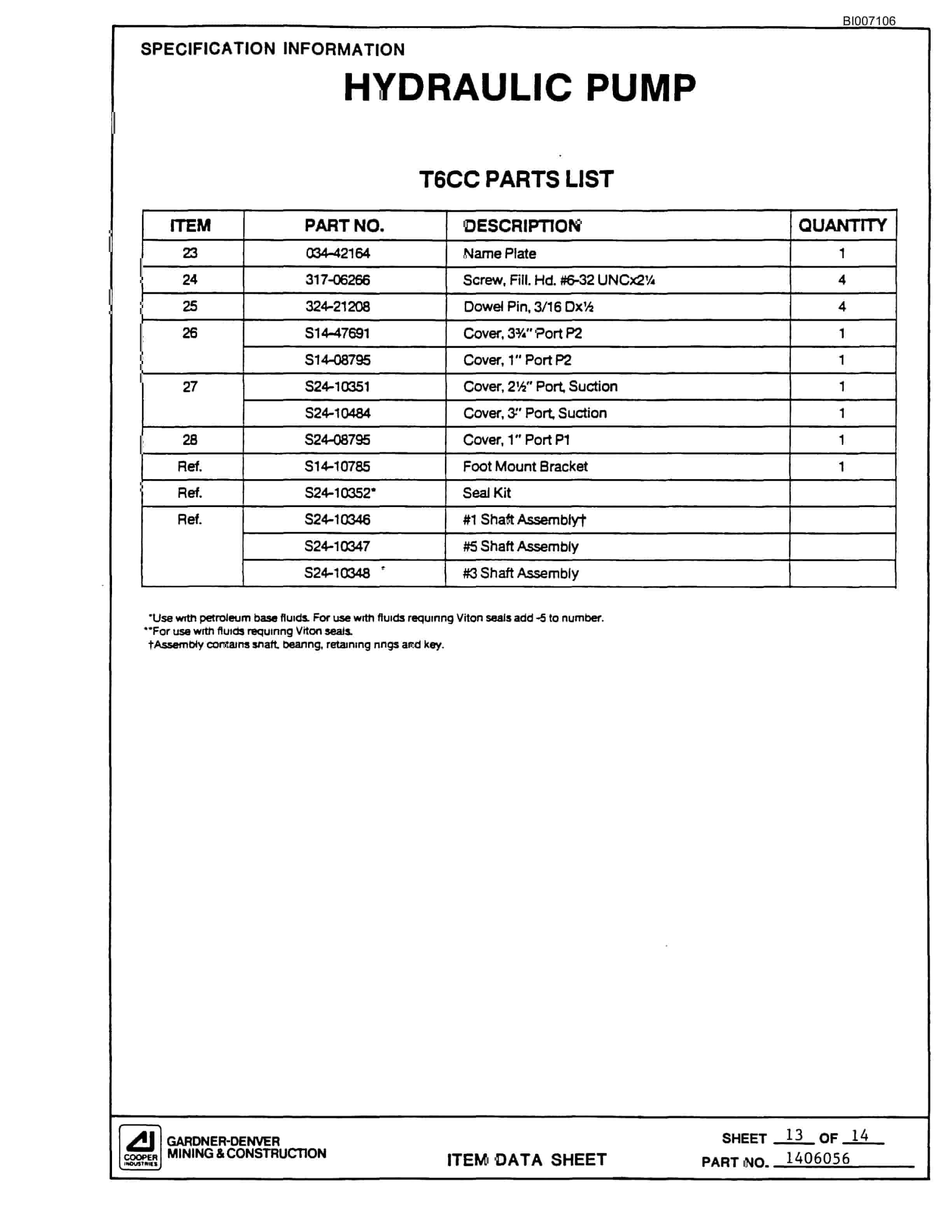 Bucyrus 35B Rotary Blasthole Drill Parts Catalog BI007106-3