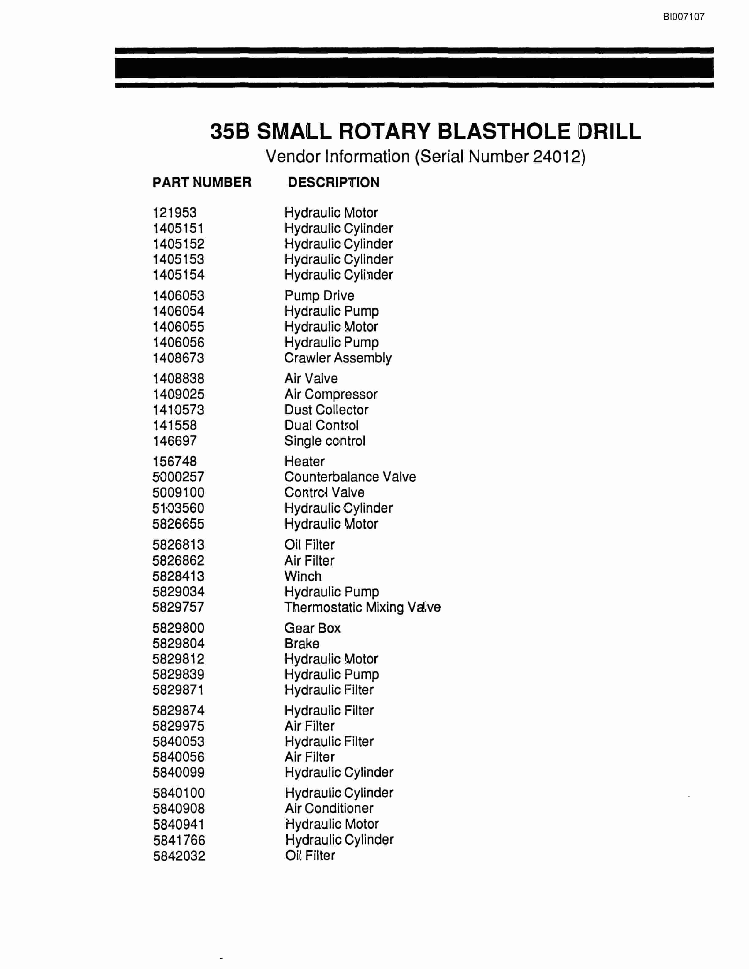Bucyrus 35B Small Rotary Blasthole Drill Parts Catalog BI007107-2