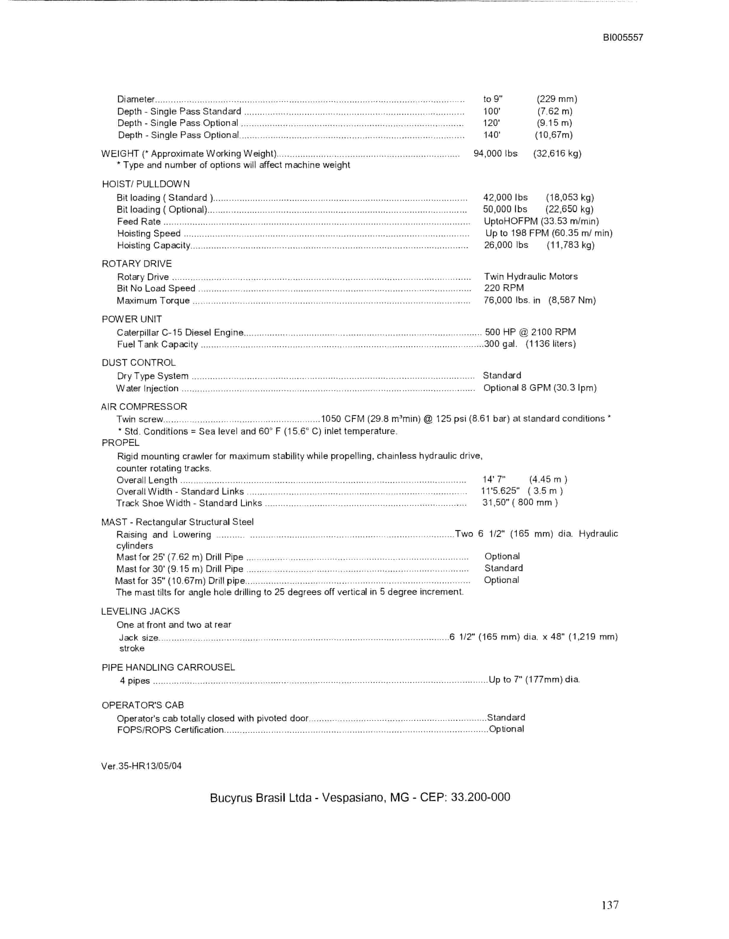 Bucyrus 35HR Drill Technical Manual BI005557-4