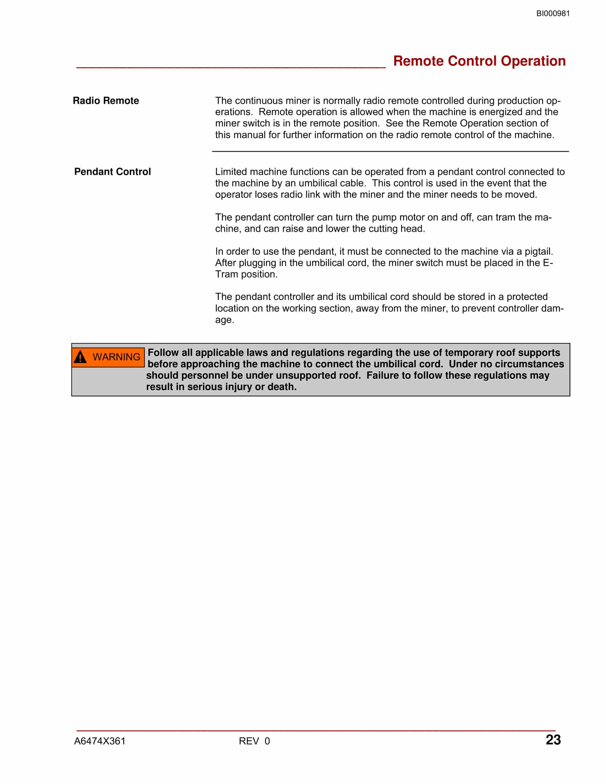 Bucyrus 35M3L Continuous Miner Operation Manual BI000981-3