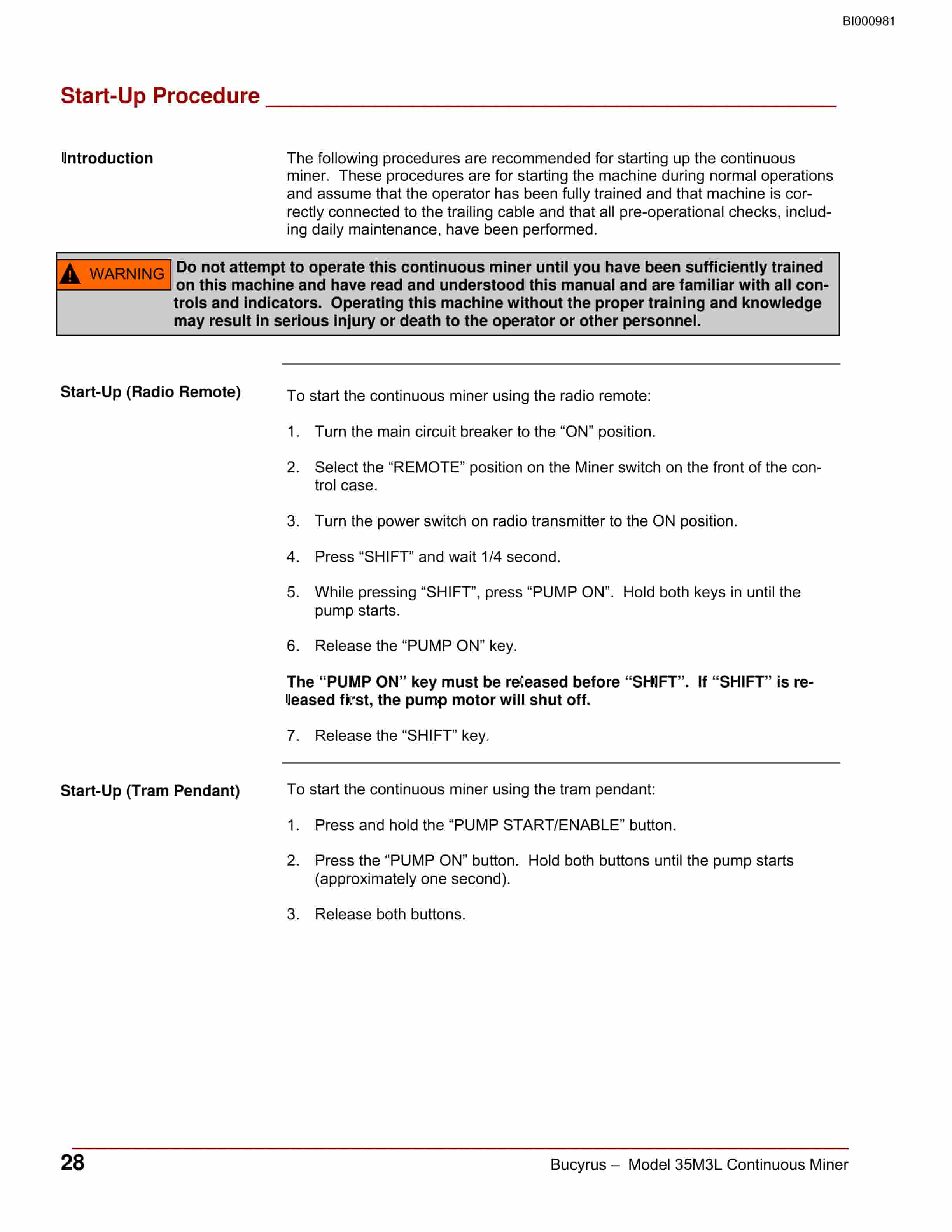 Bucyrus 35M3L Continuous Miner Operation Manual BI000981-5