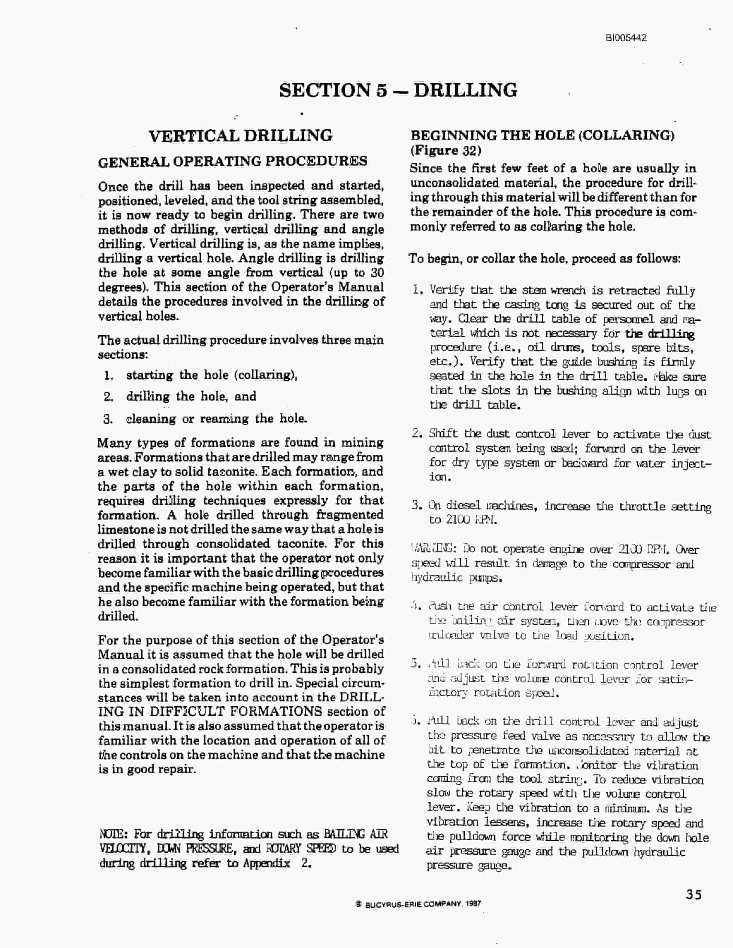 Bucyrus 35R Blast Hole Drill Technical Manual BI005442-4