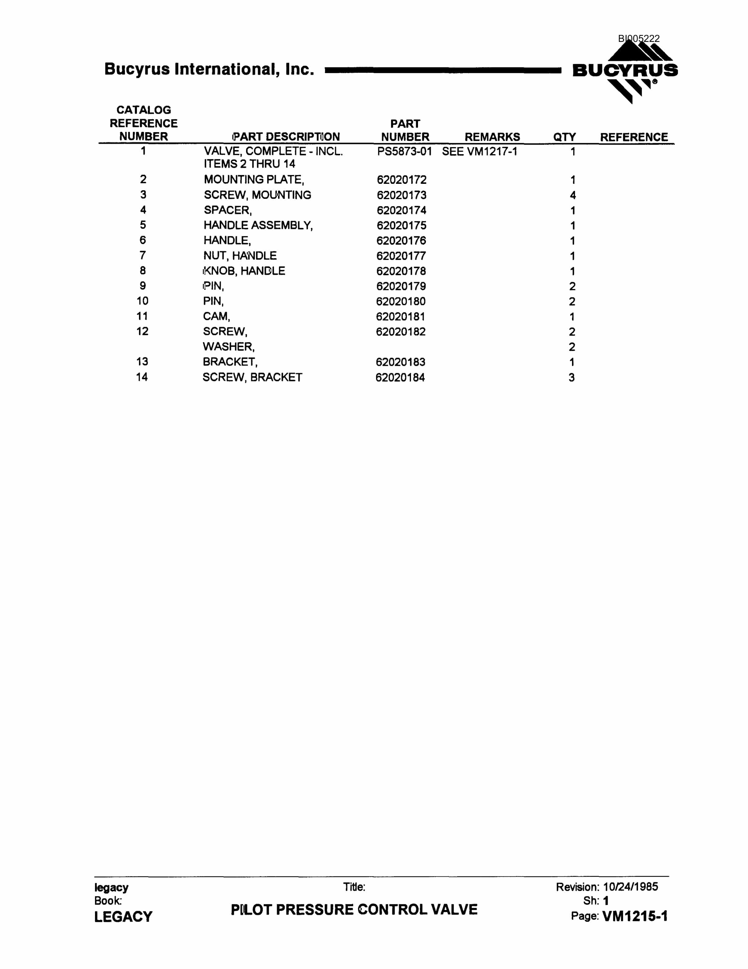 Bucyrus 35R Drill Parts Catalog BI005222-3