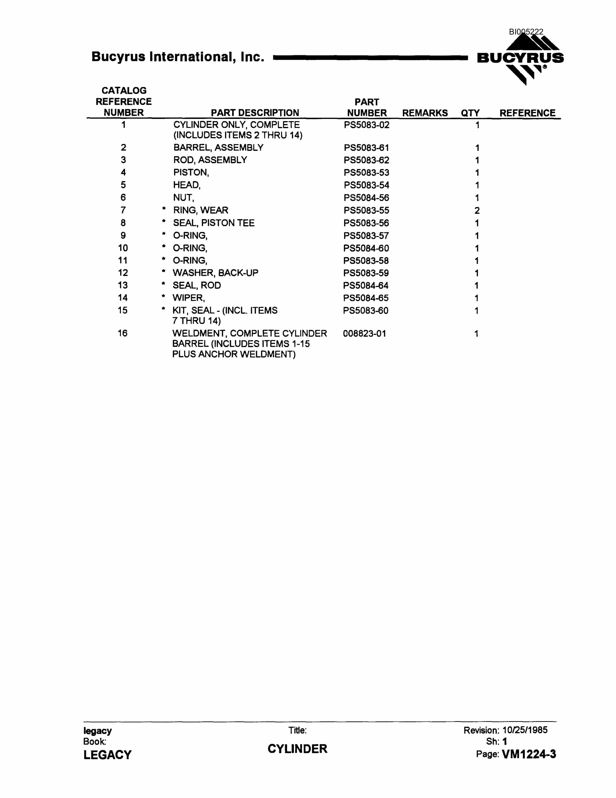 Bucyrus 35R Drill Parts Catalog BI005222-4