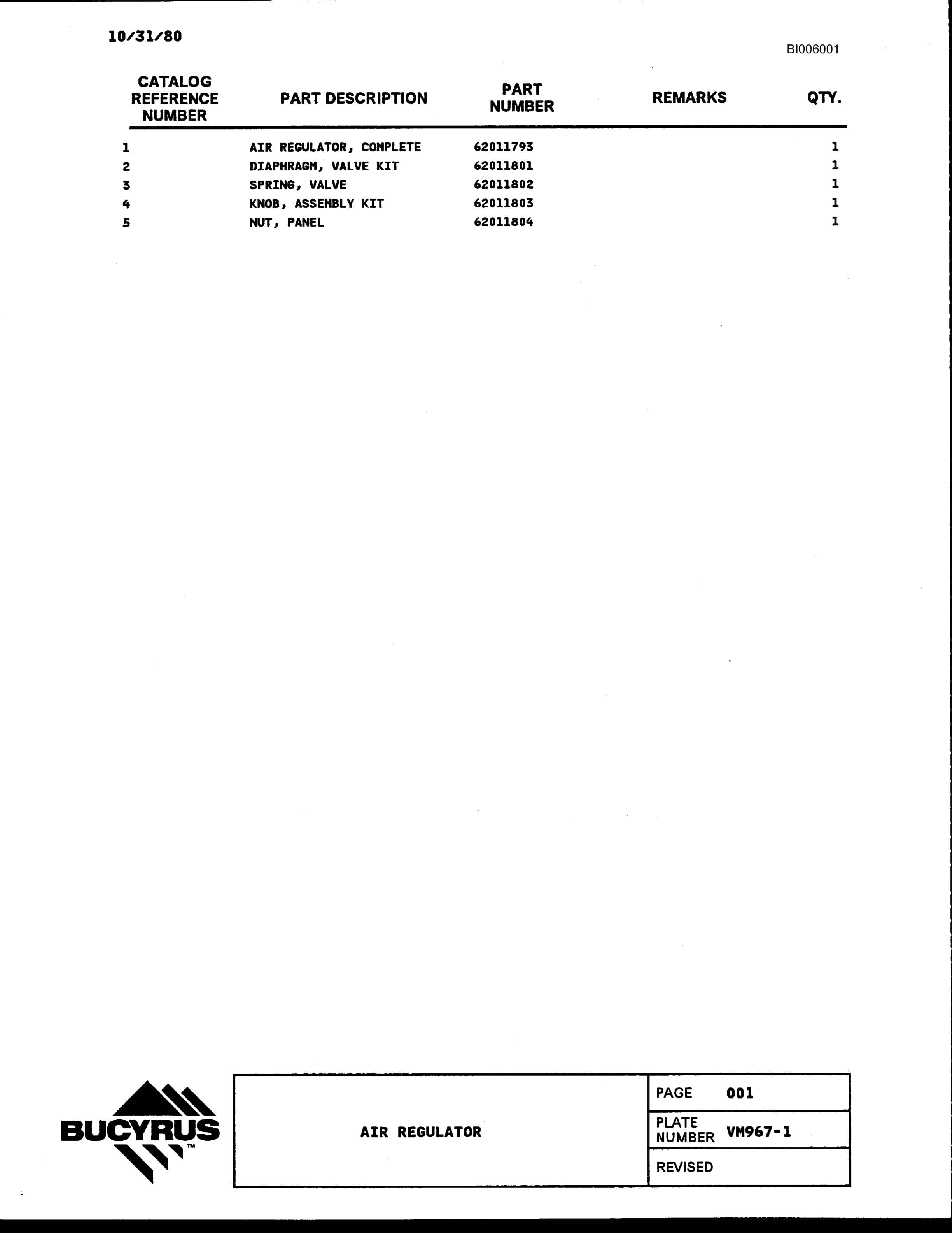 Bucyrus 380-W Parts Catalog BI006001-3