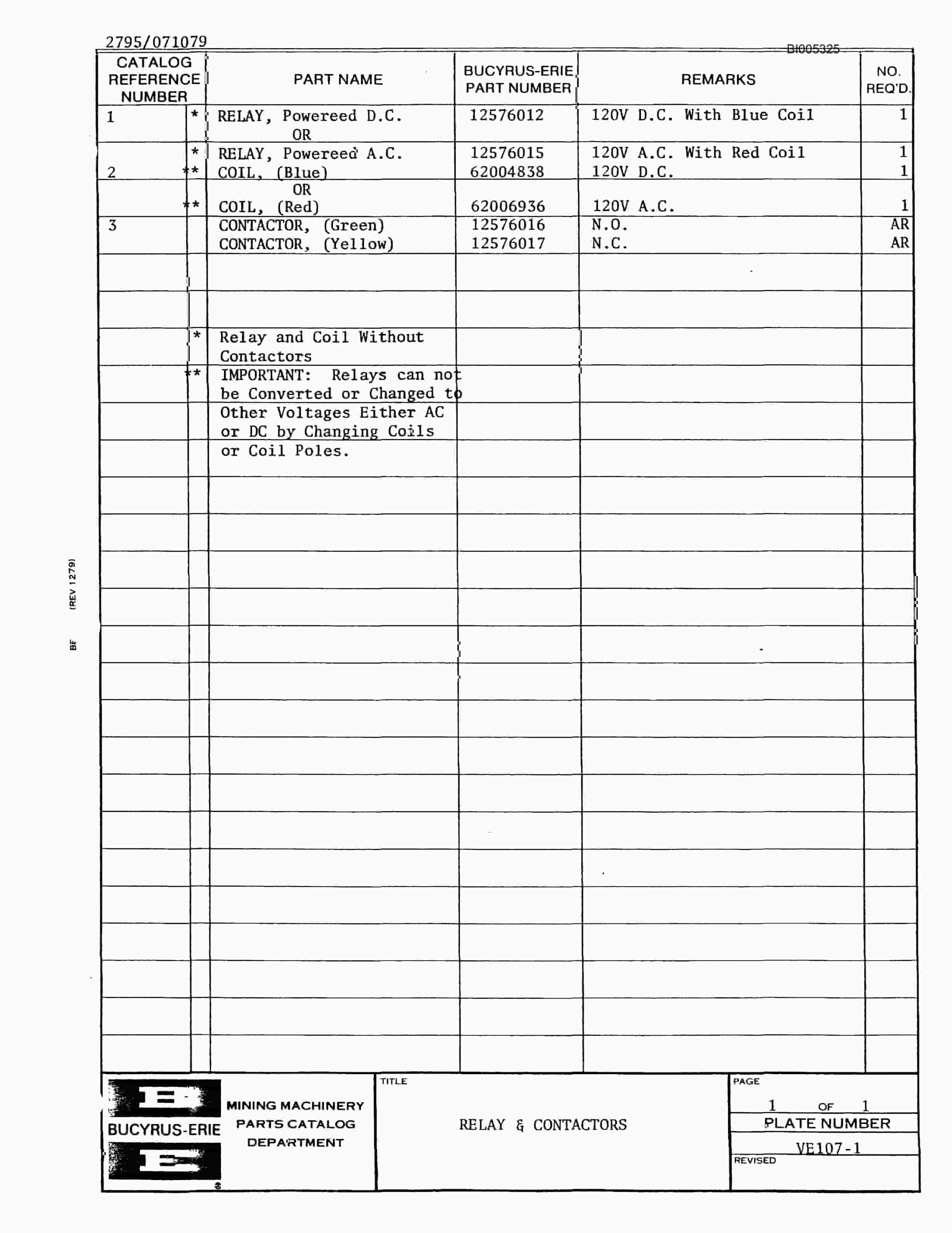 Bucyrus 380W Parts Catalog BI005325-5
