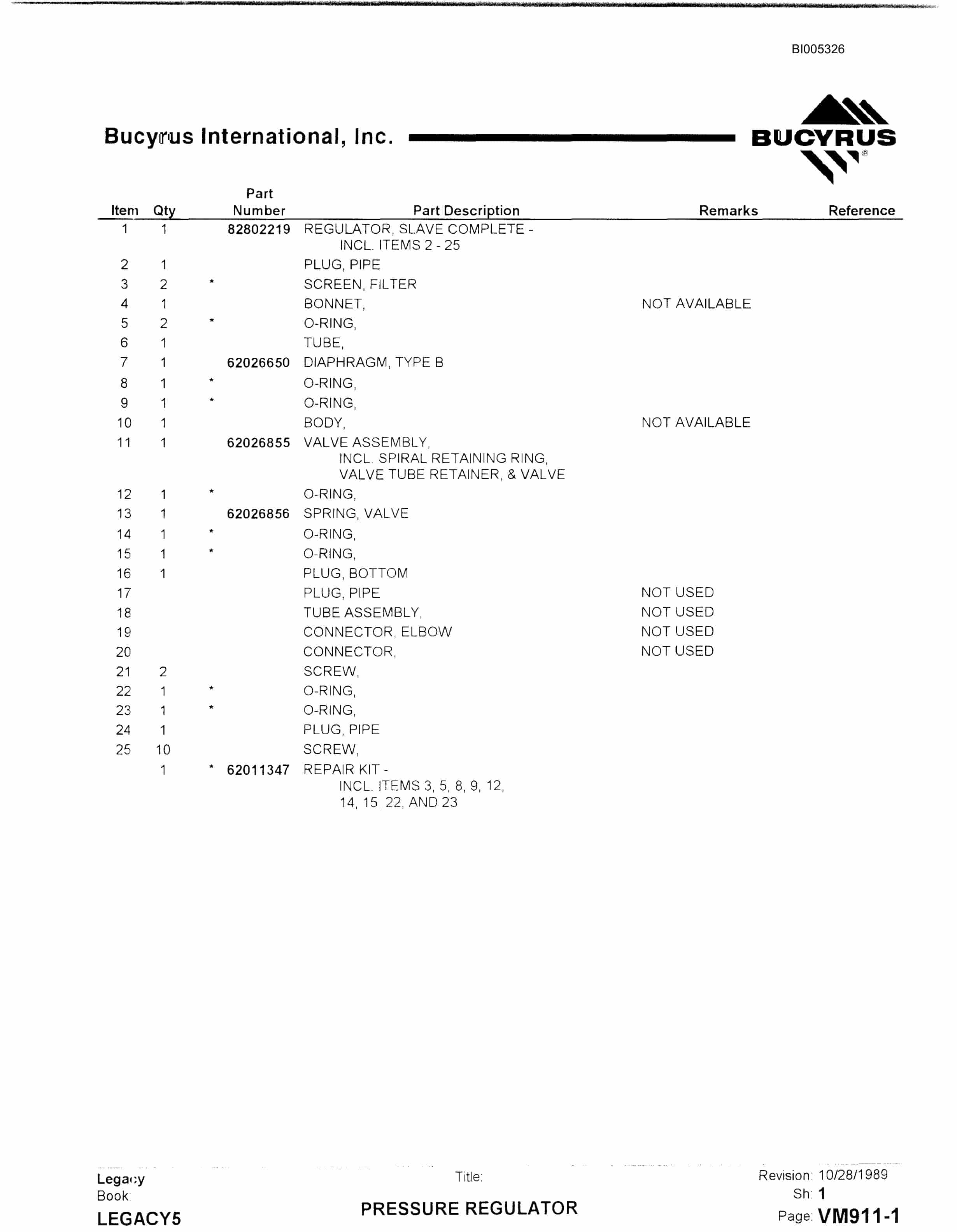 Bucyrus 380W Parts Catalog BI005326-2