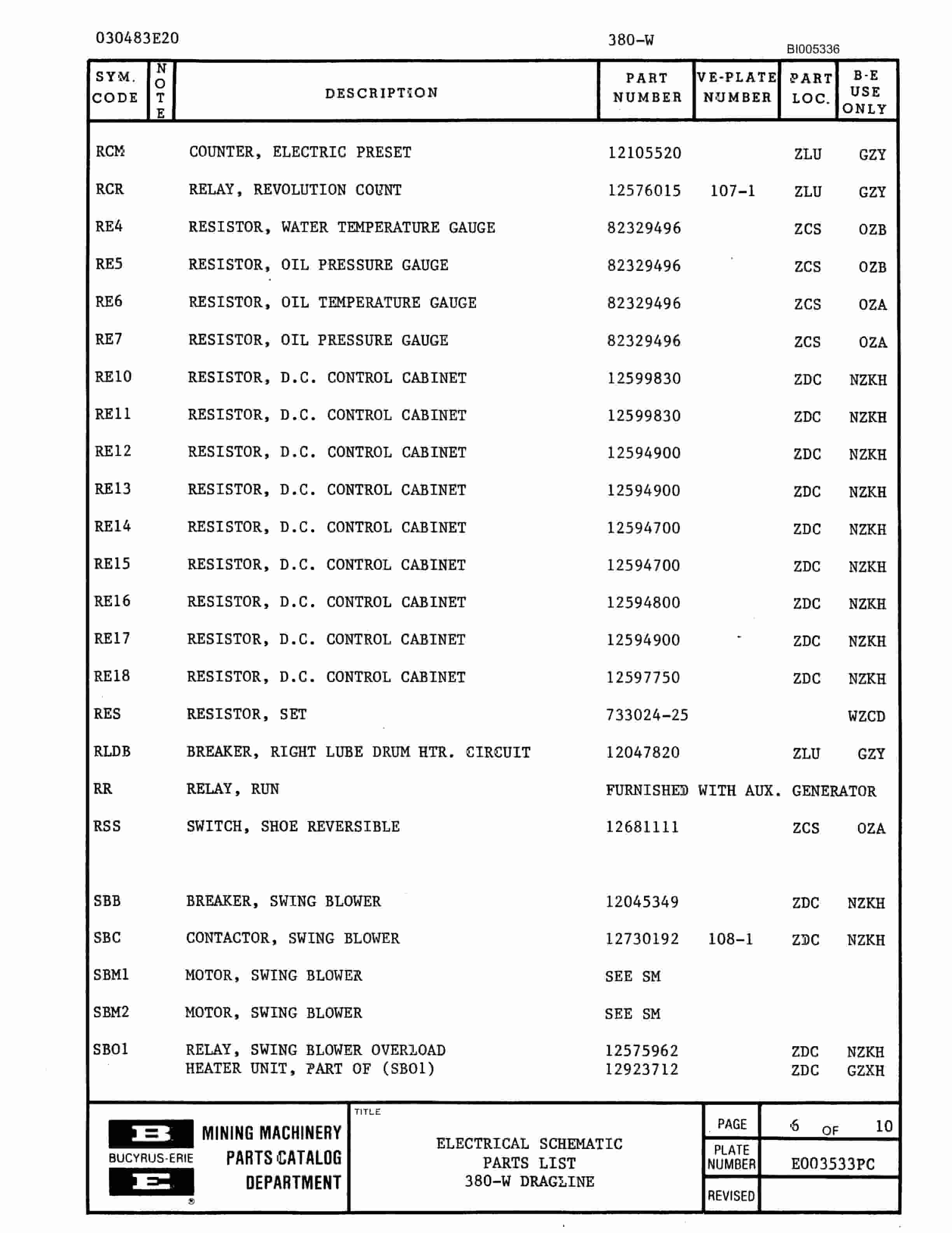 Bucyrus 380W Parts Catalog BI005336-3