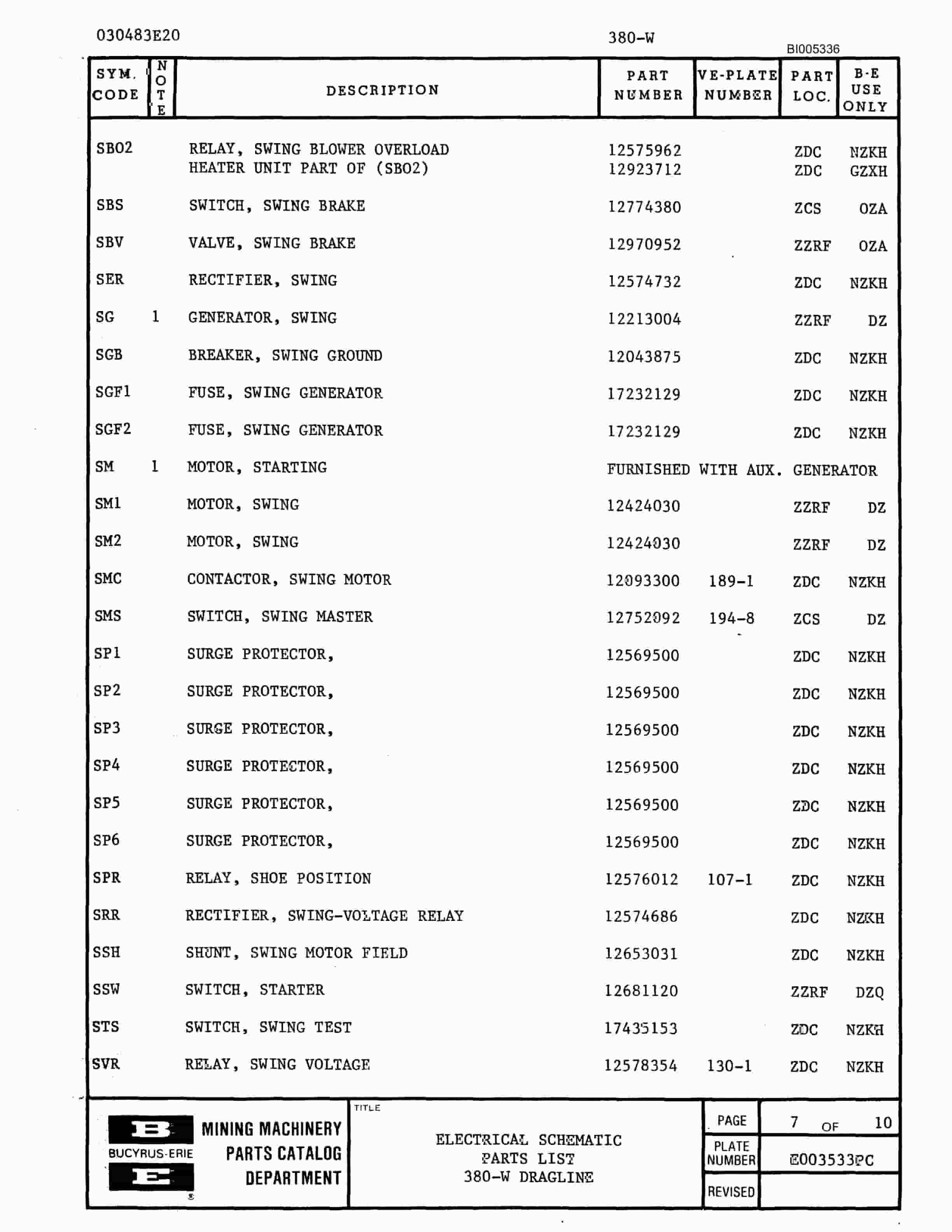 Bucyrus 380W Parts Catalog BI005336-4