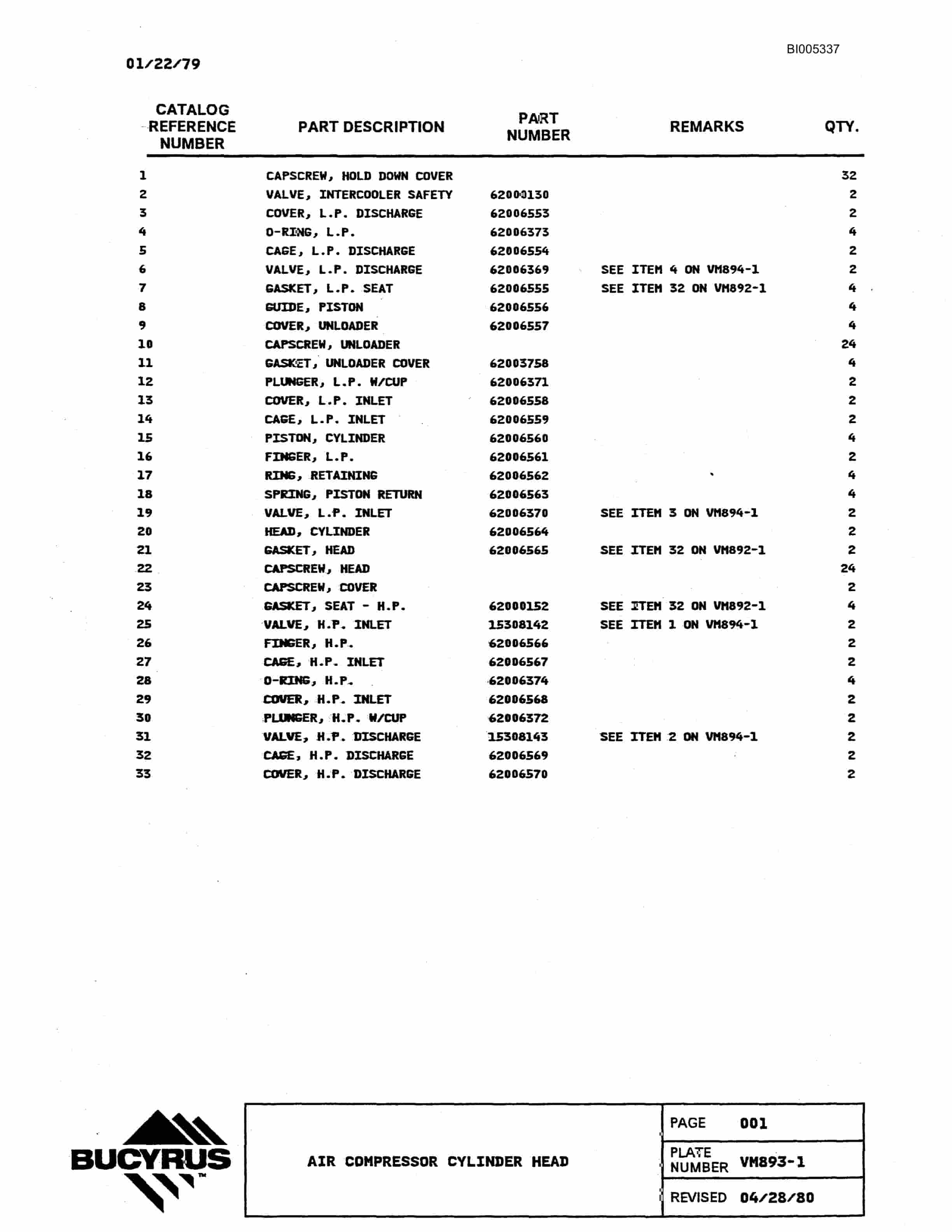 Bucyrus 380W Parts Catalog BI005337-2