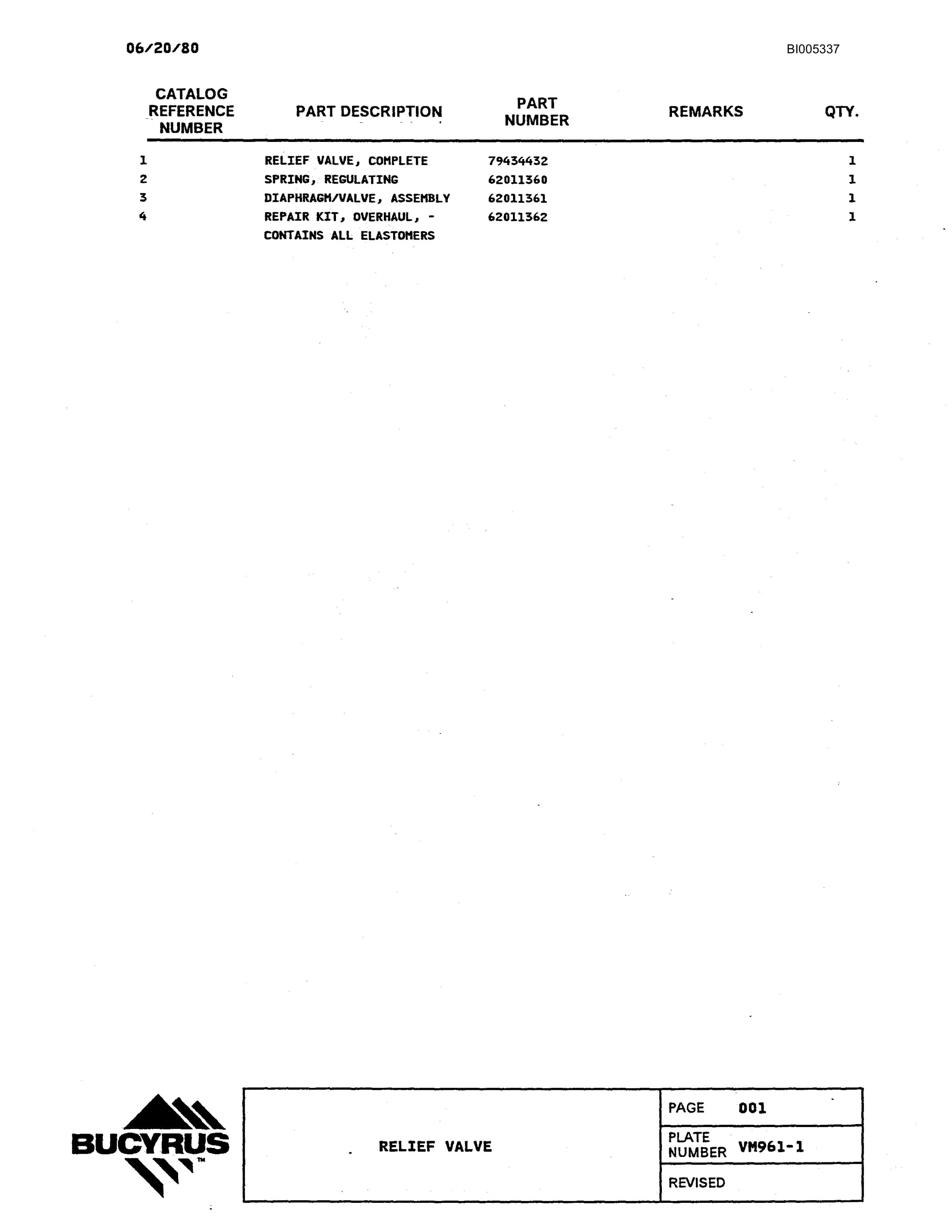 Bucyrus 380W Parts Catalog BI005337-3