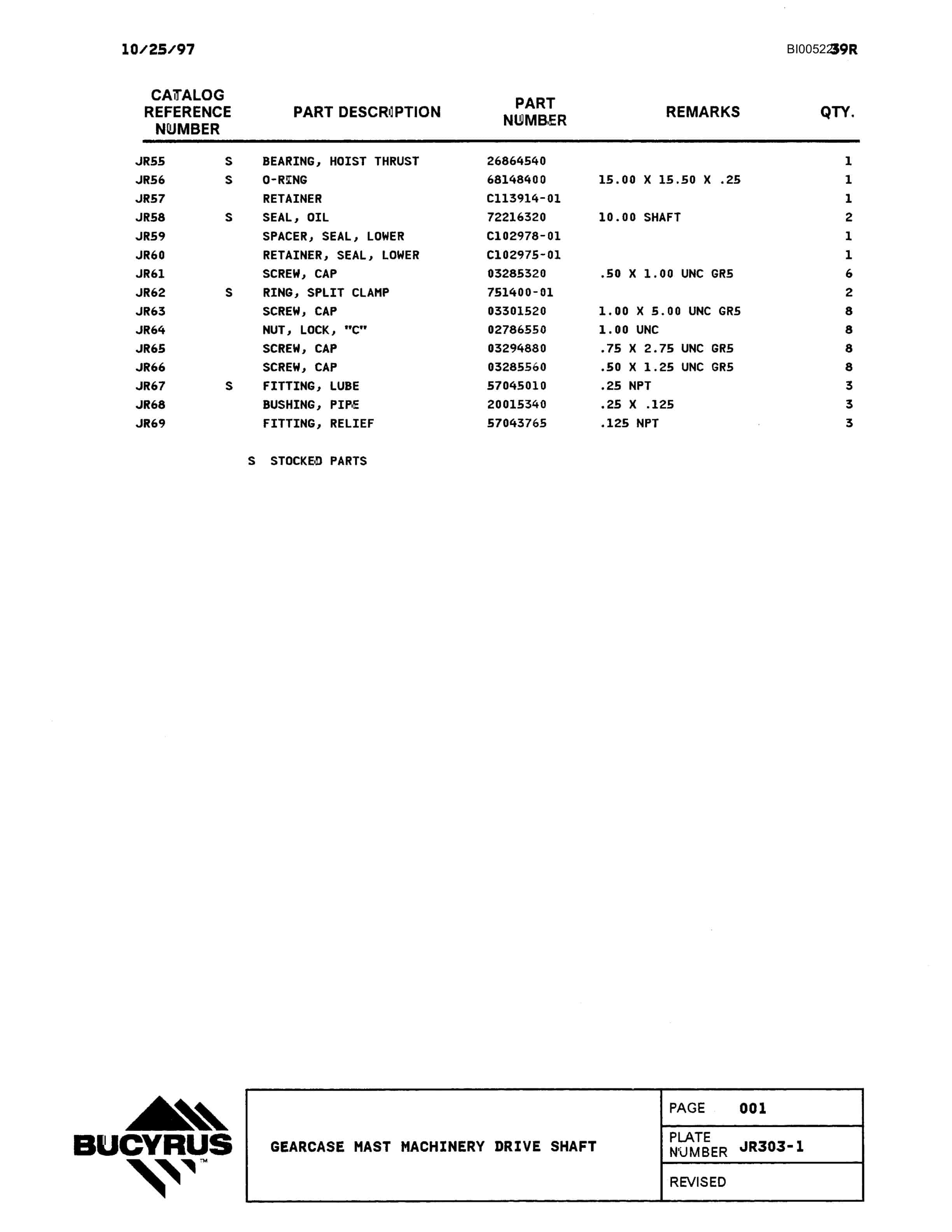 Bucyrus 39R Drill Parts Catalog BI005225-5