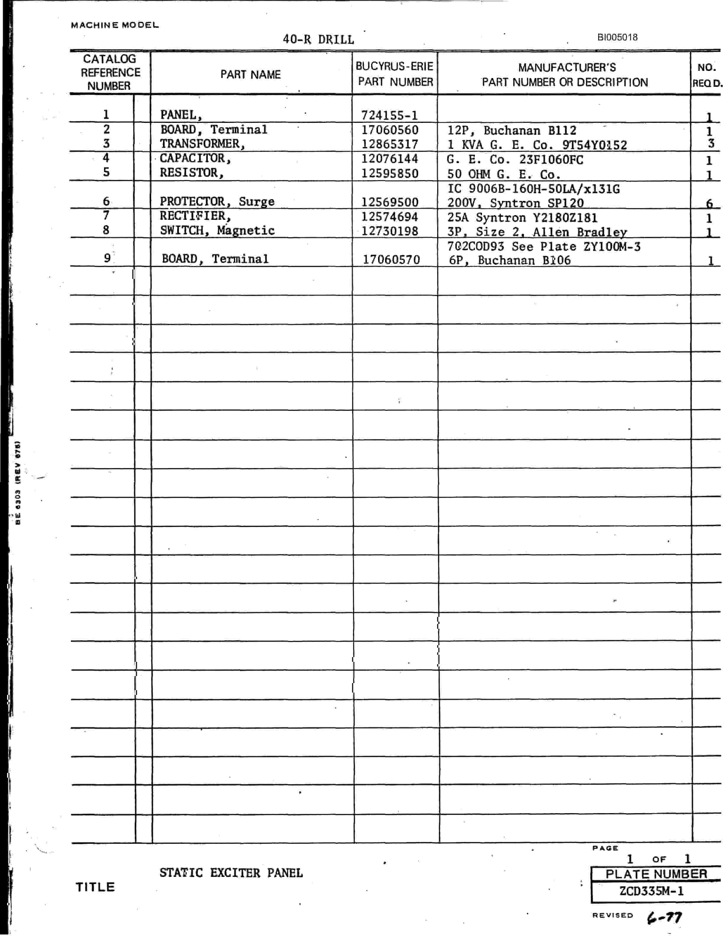 Bucyrus 40R Drill Parts Catalog BI005018-5