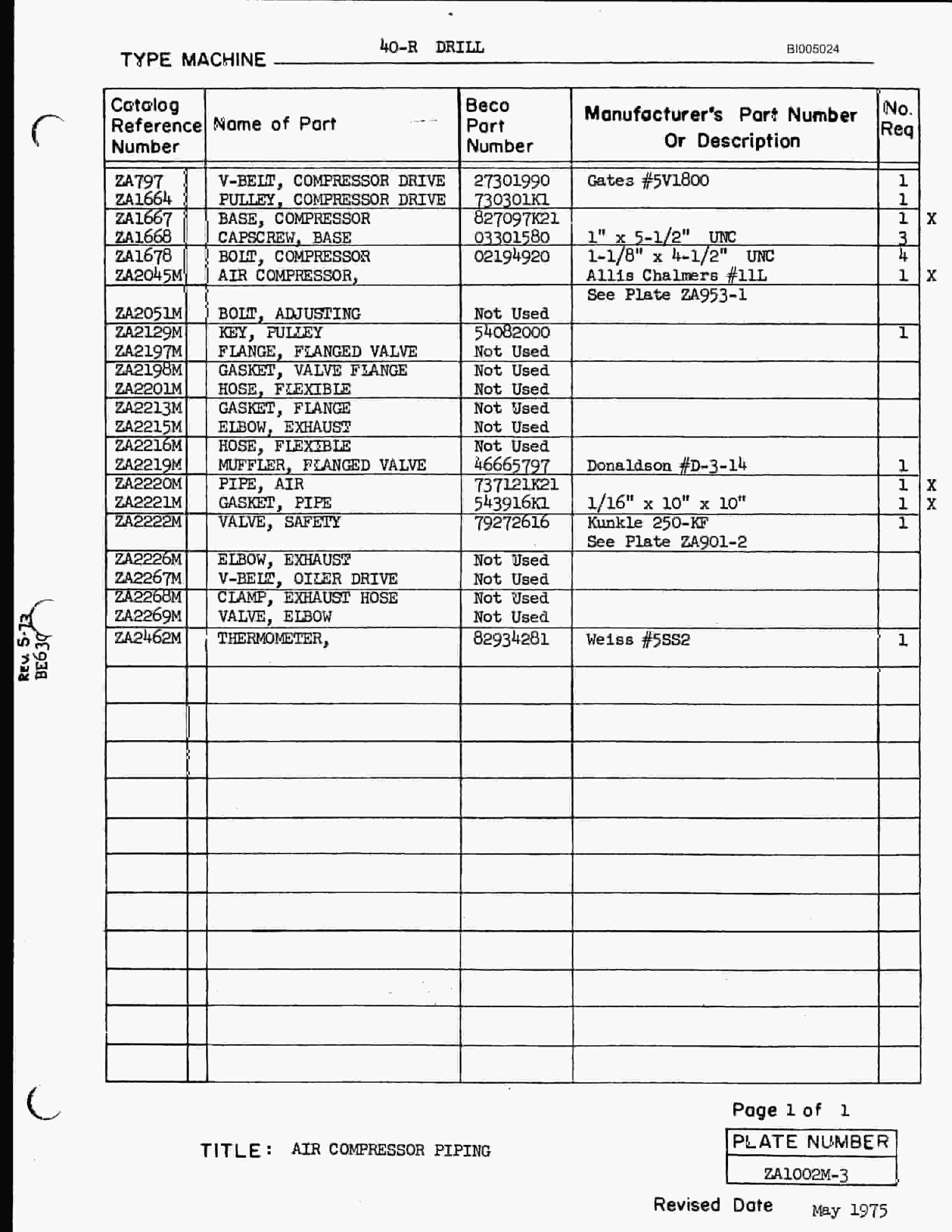 Bucyrus 40R Drill Parts Catalog BI005024-4