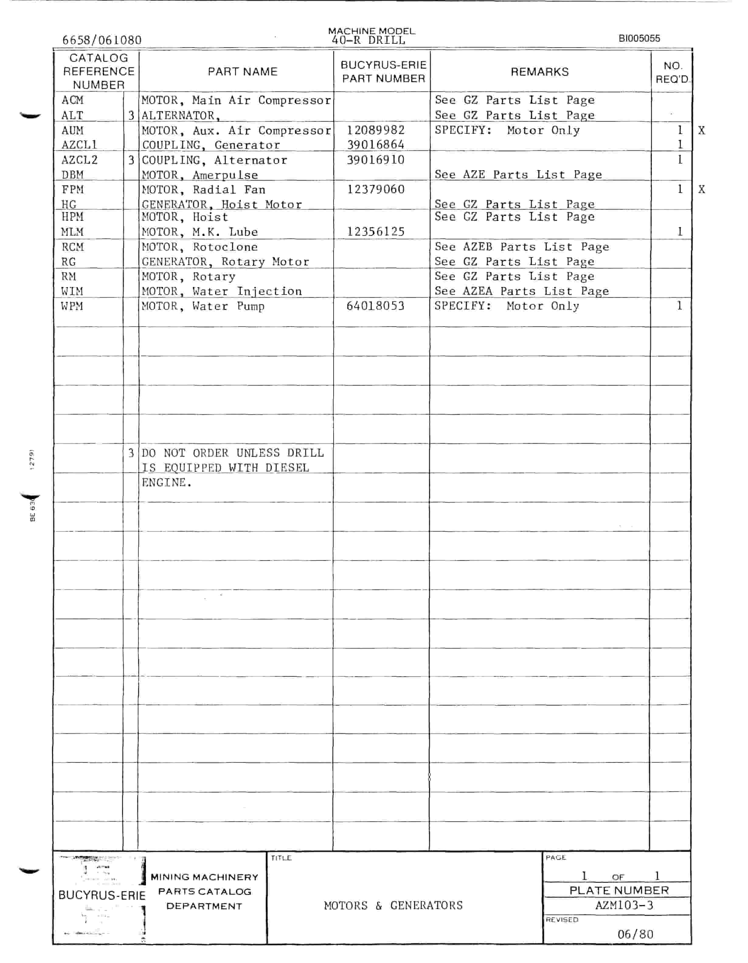 Bucyrus 40R Drill Parts Catalog BI005055-2