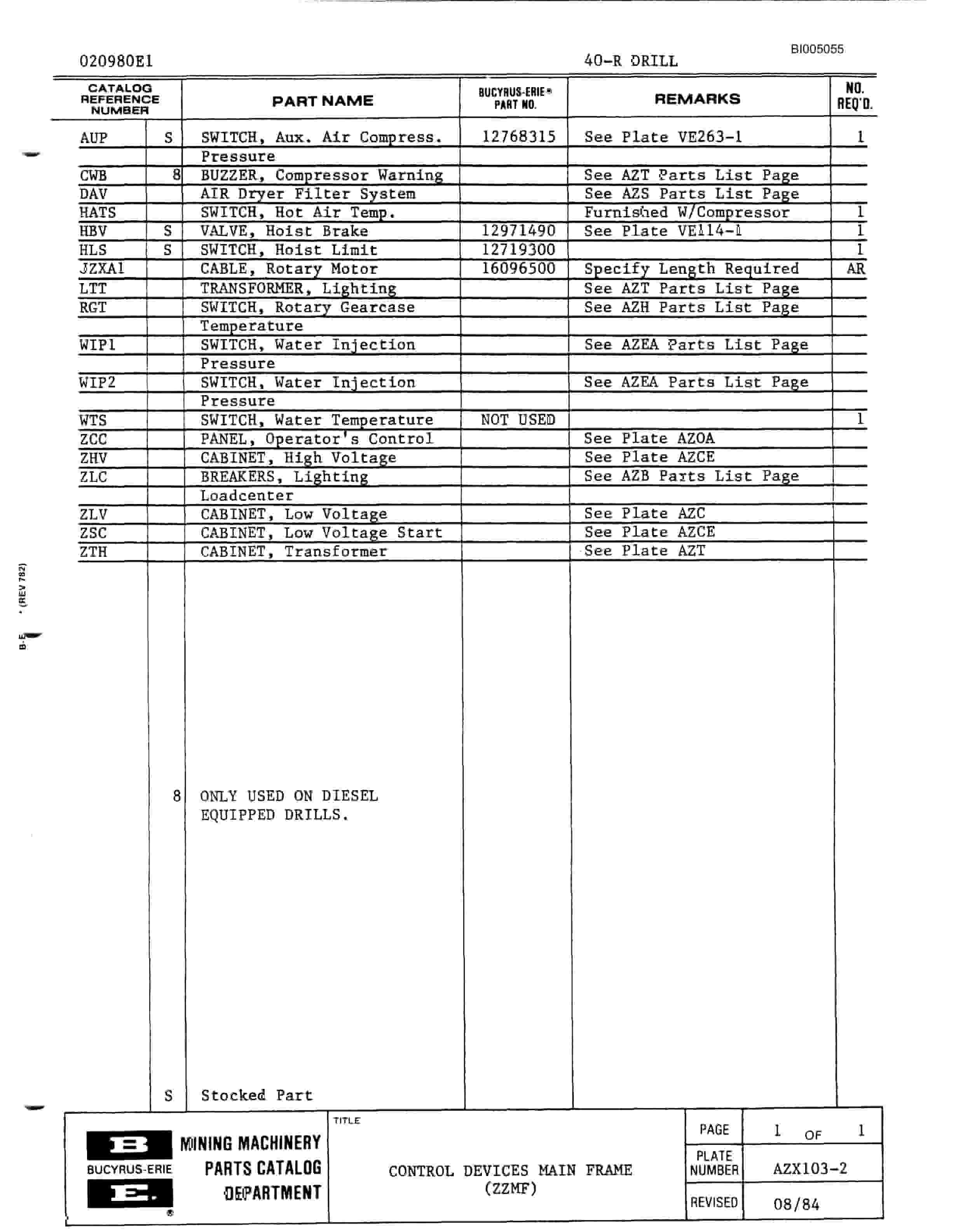 Bucyrus 40R Drill Parts Catalog BI005055-4