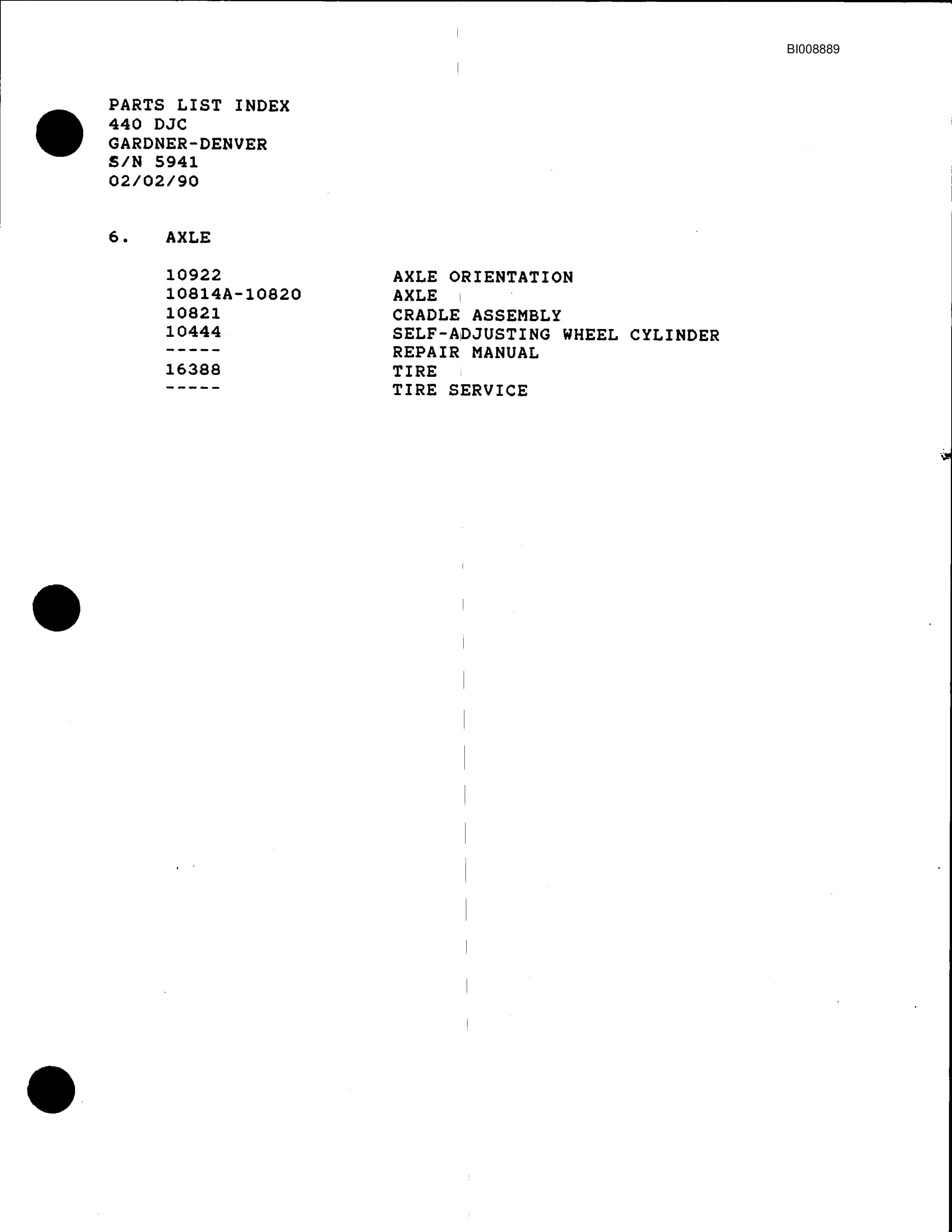 Bucyrus 440 DJC Parts Catalog BI008889-4