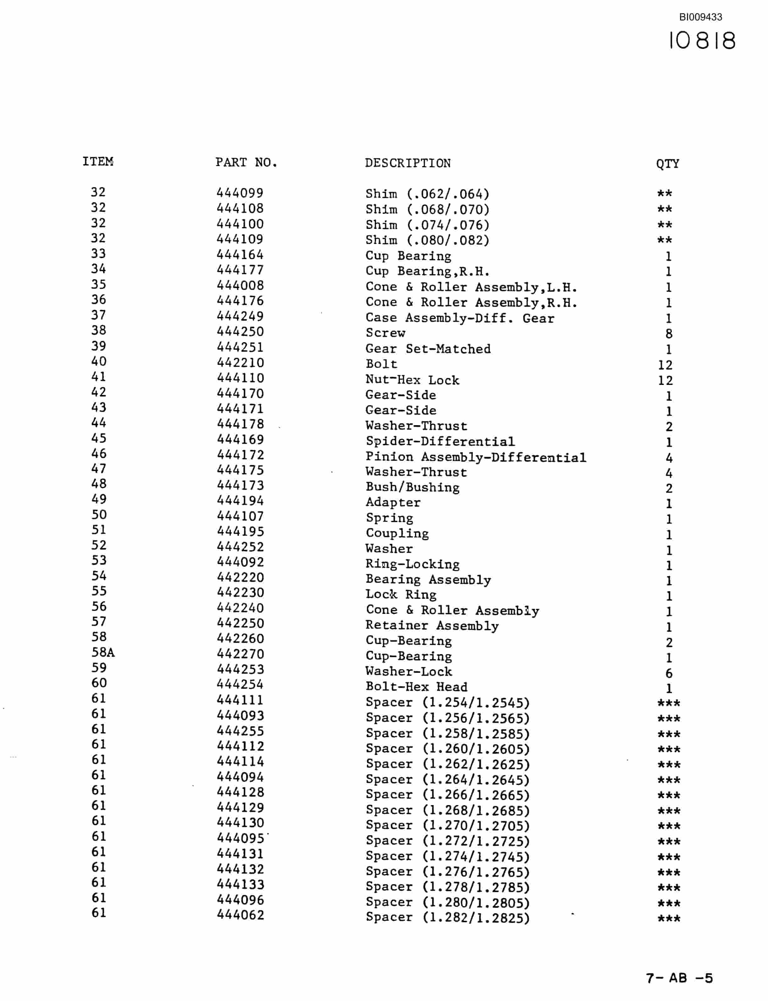 Bucyrus 440 DJC Parts Catalog BI009433-5