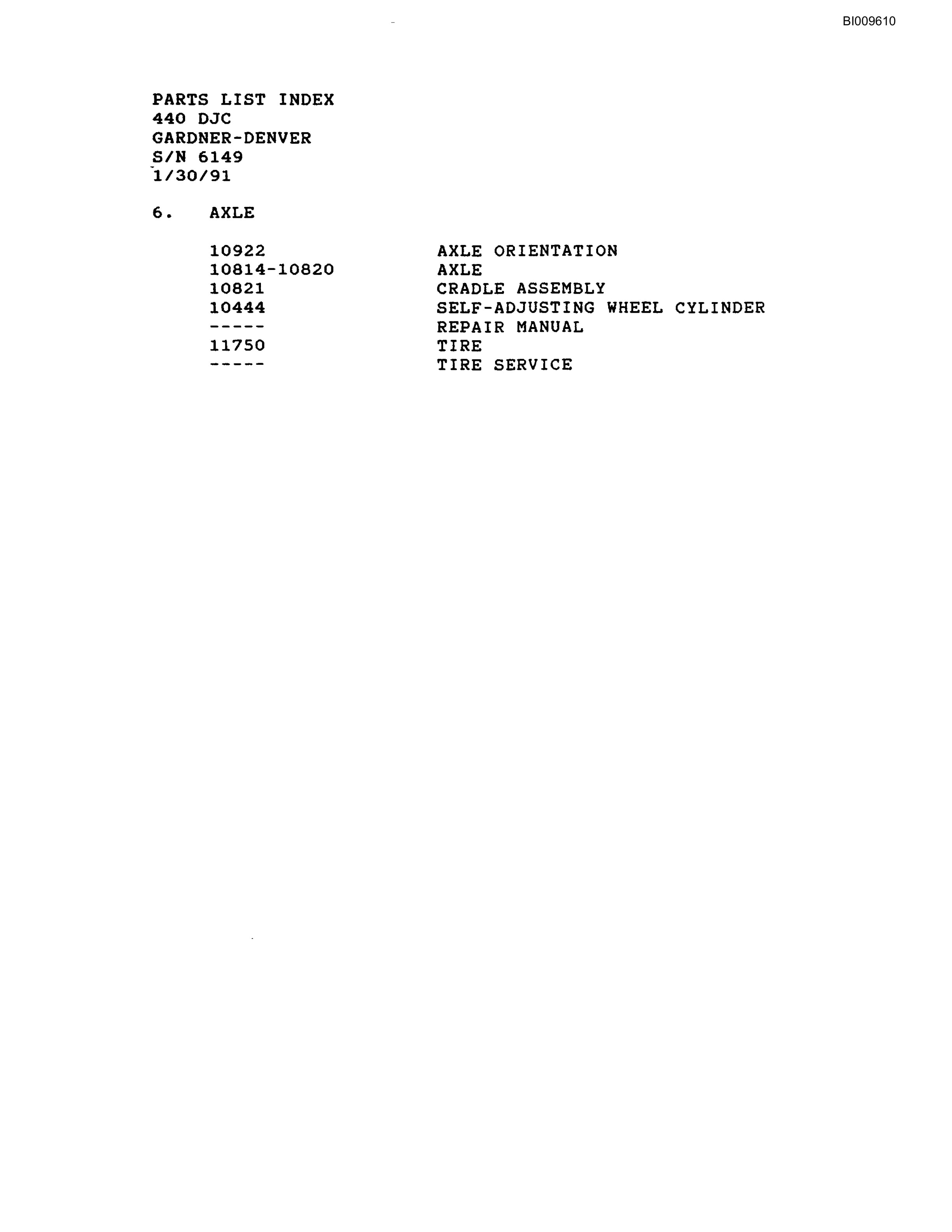 Bucyrus 440 DJC Parts Catalog BI009610-5