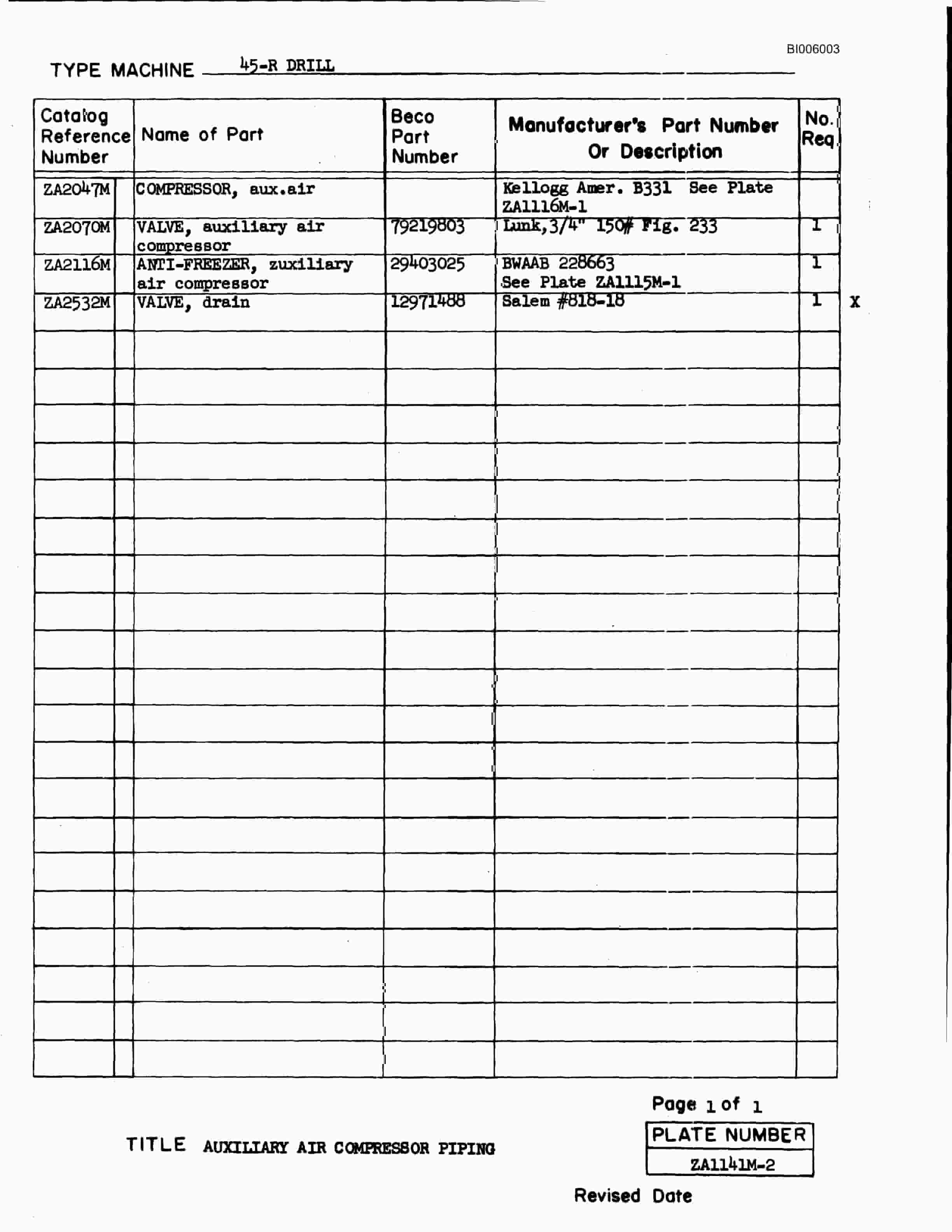 Bucyrus 45-R Drill Parts Catalog BI006003-2