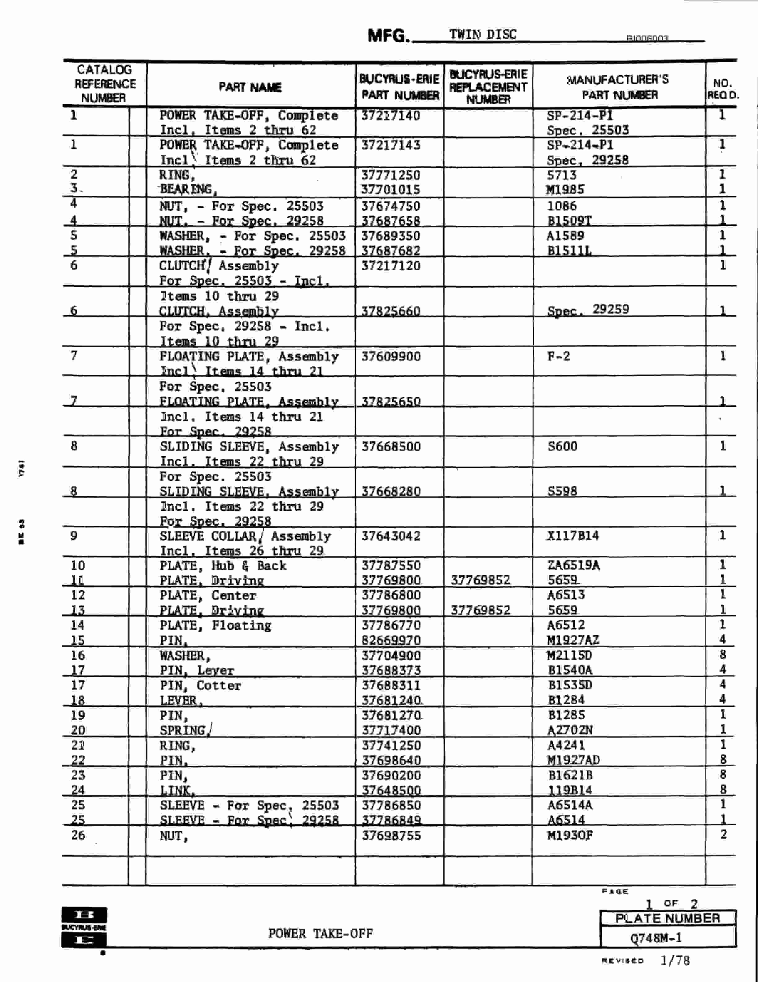 Bucyrus 45-R Drill Parts Catalog BI006003-4
