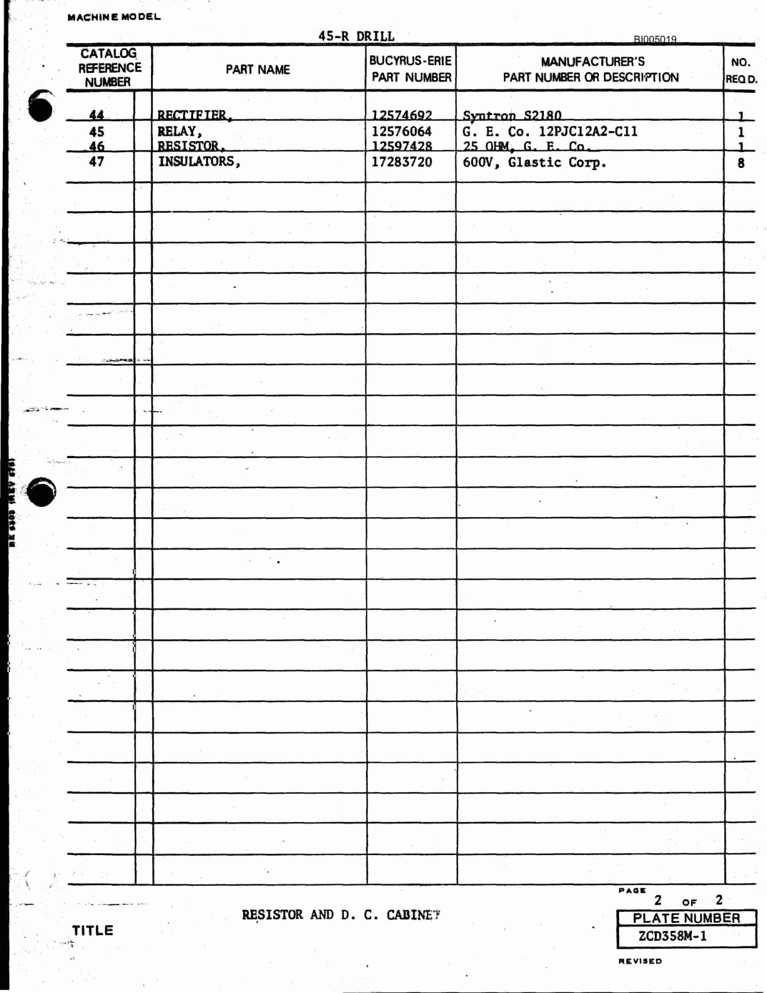 Bucyrus 450R Drill Parts Catalog BI005019-2