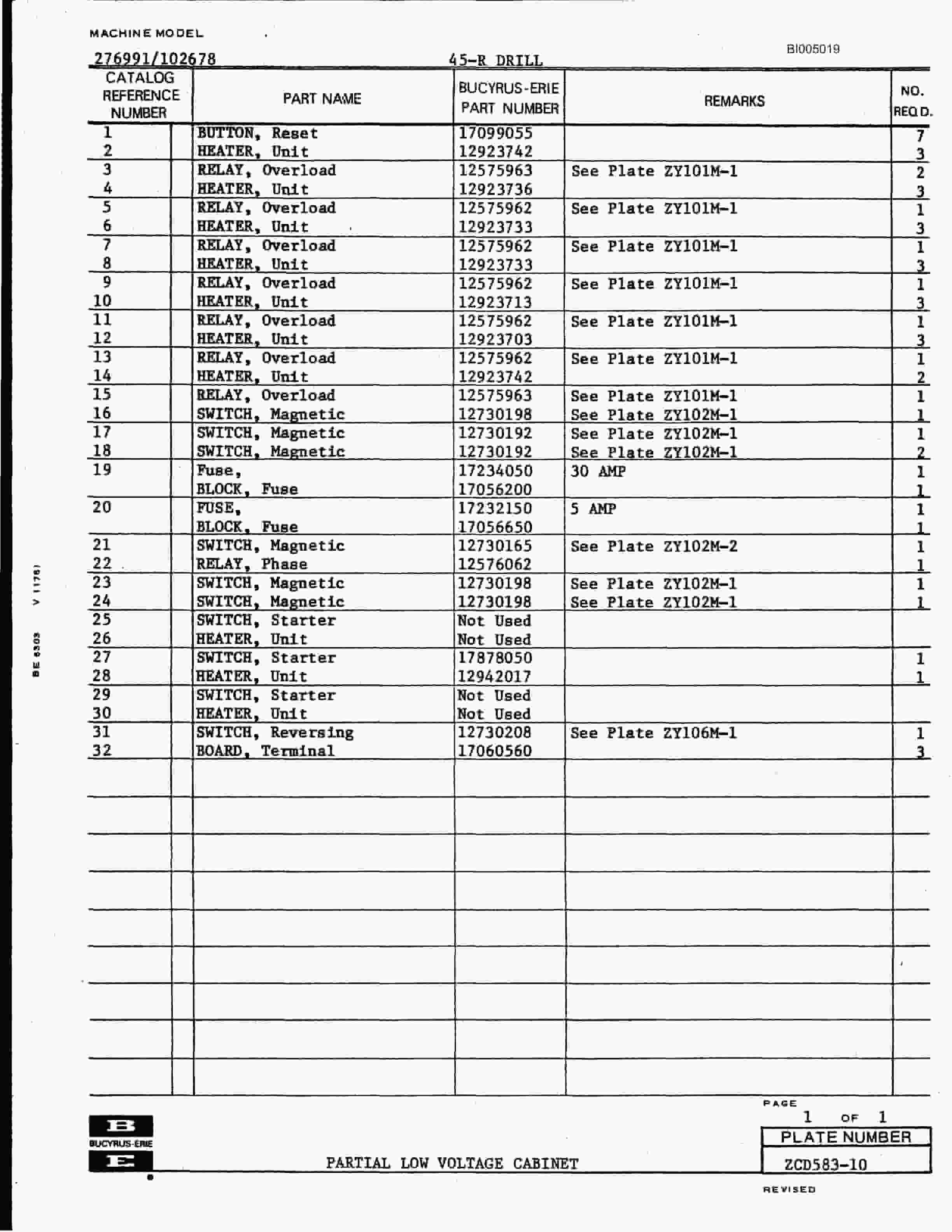 Bucyrus 450R Drill Parts Catalog BI005019-5