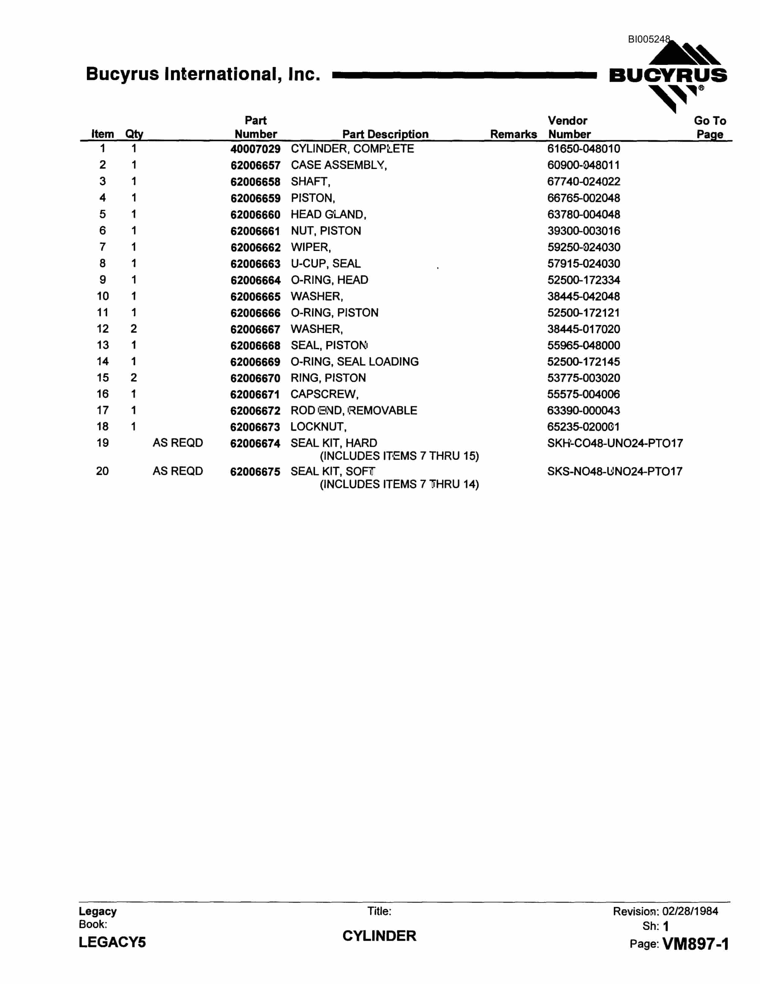 Bucyrus 45R Blast Hole Drill Parts Catalog BI005248-4