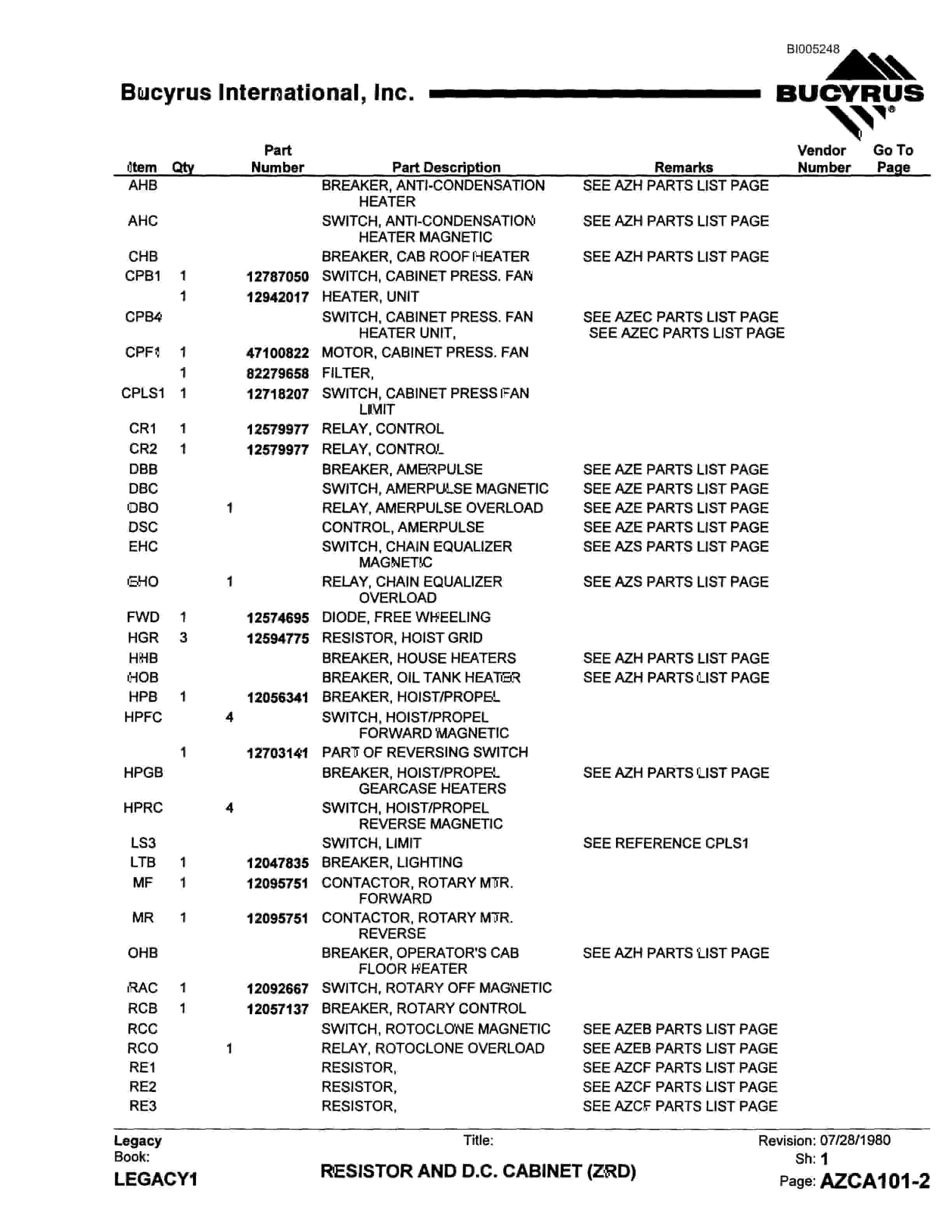 Bucyrus 45R Blast Hole Drill Parts Catalog BI005248-5