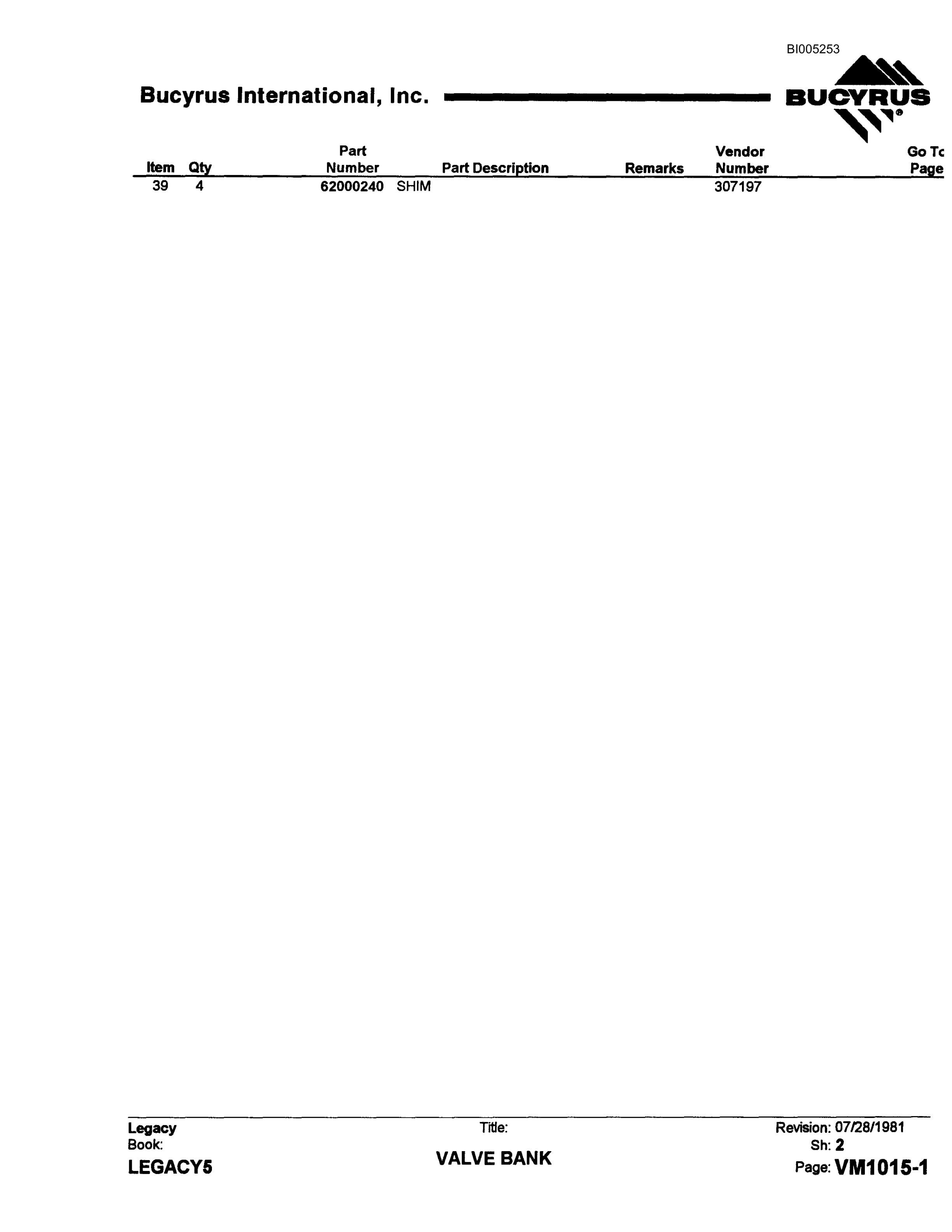 Bucyrus 45R Blast Hole Drill Parts Catalog BI005253-3