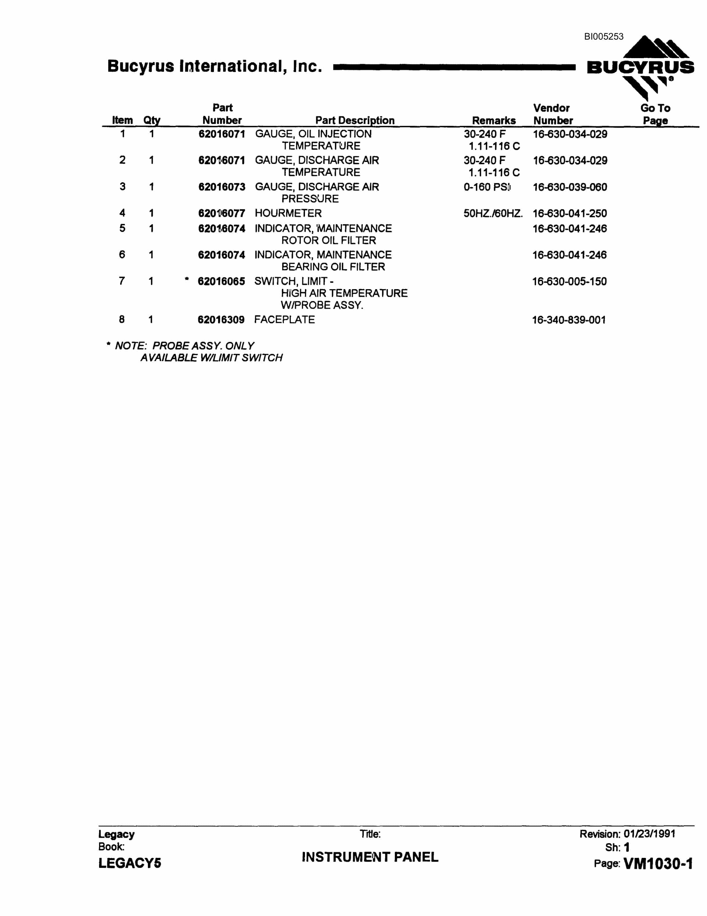 Bucyrus 45R Blast Hole Drill Parts Catalog BI005253-4