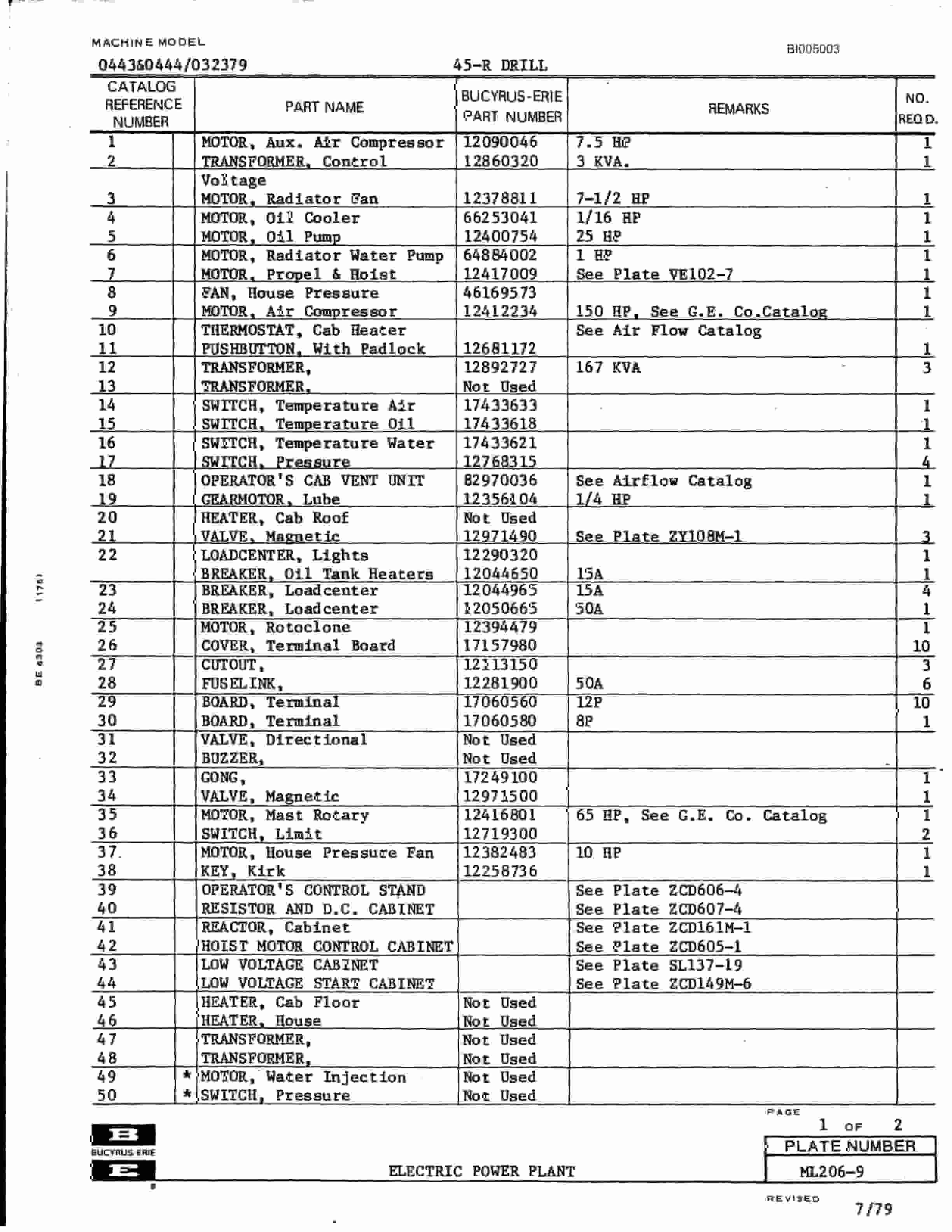 Bucyrus 45R Drill Parts Catalog BI005003-2