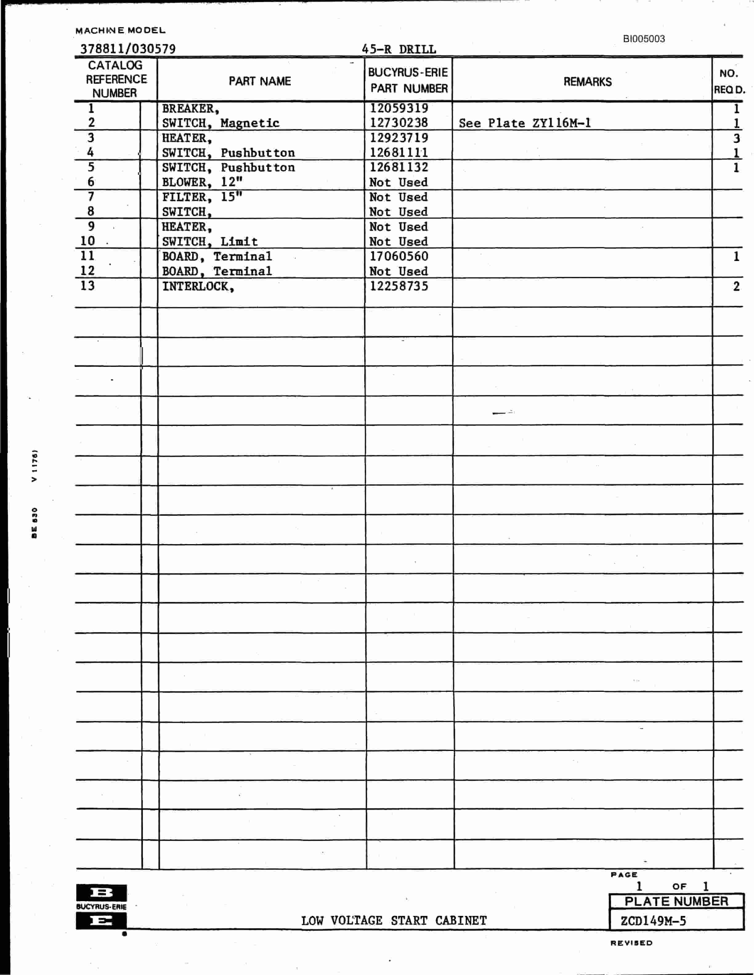 Bucyrus 45R Drill Parts Catalog BI005003-5