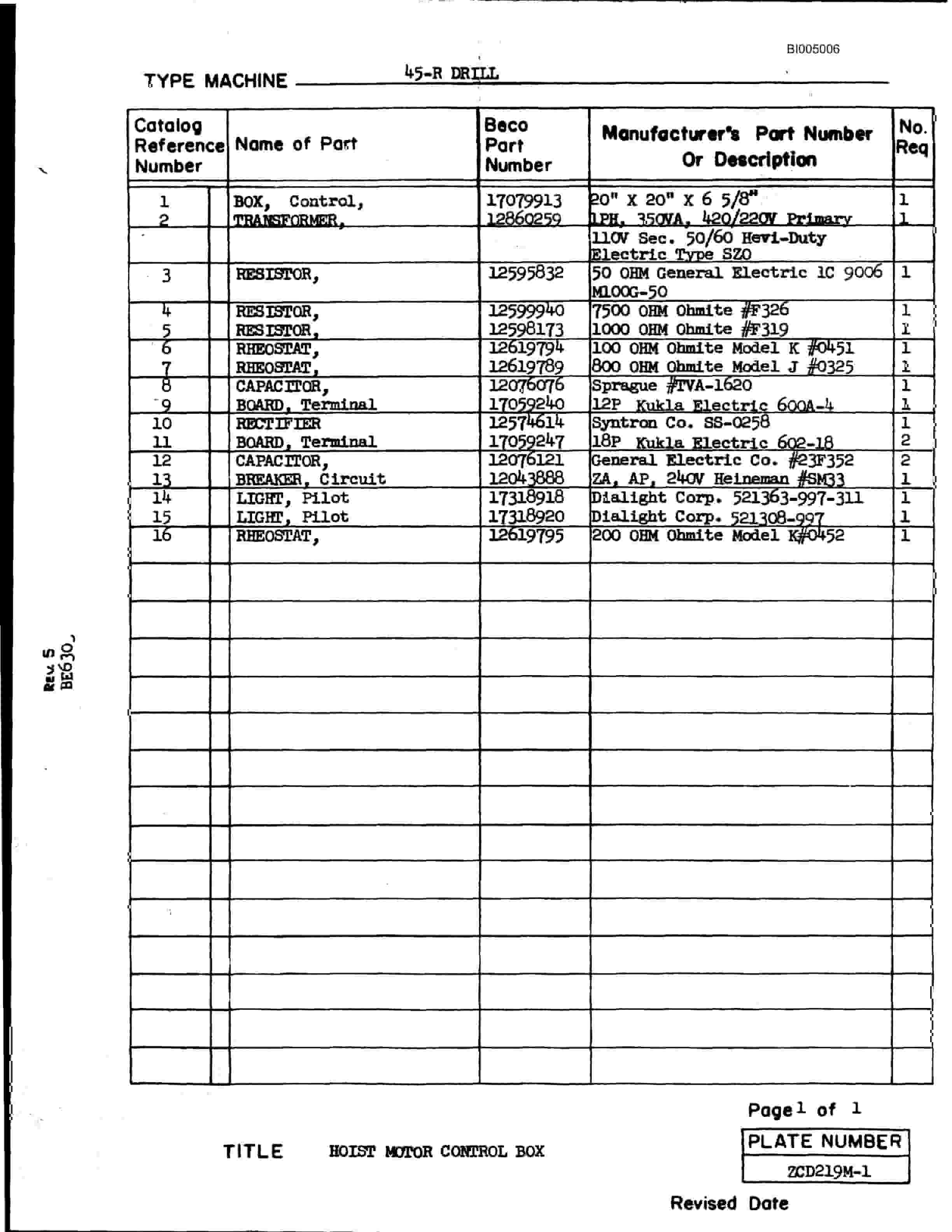 Bucyrus 45R Drill Parts Catalog BI005006-2