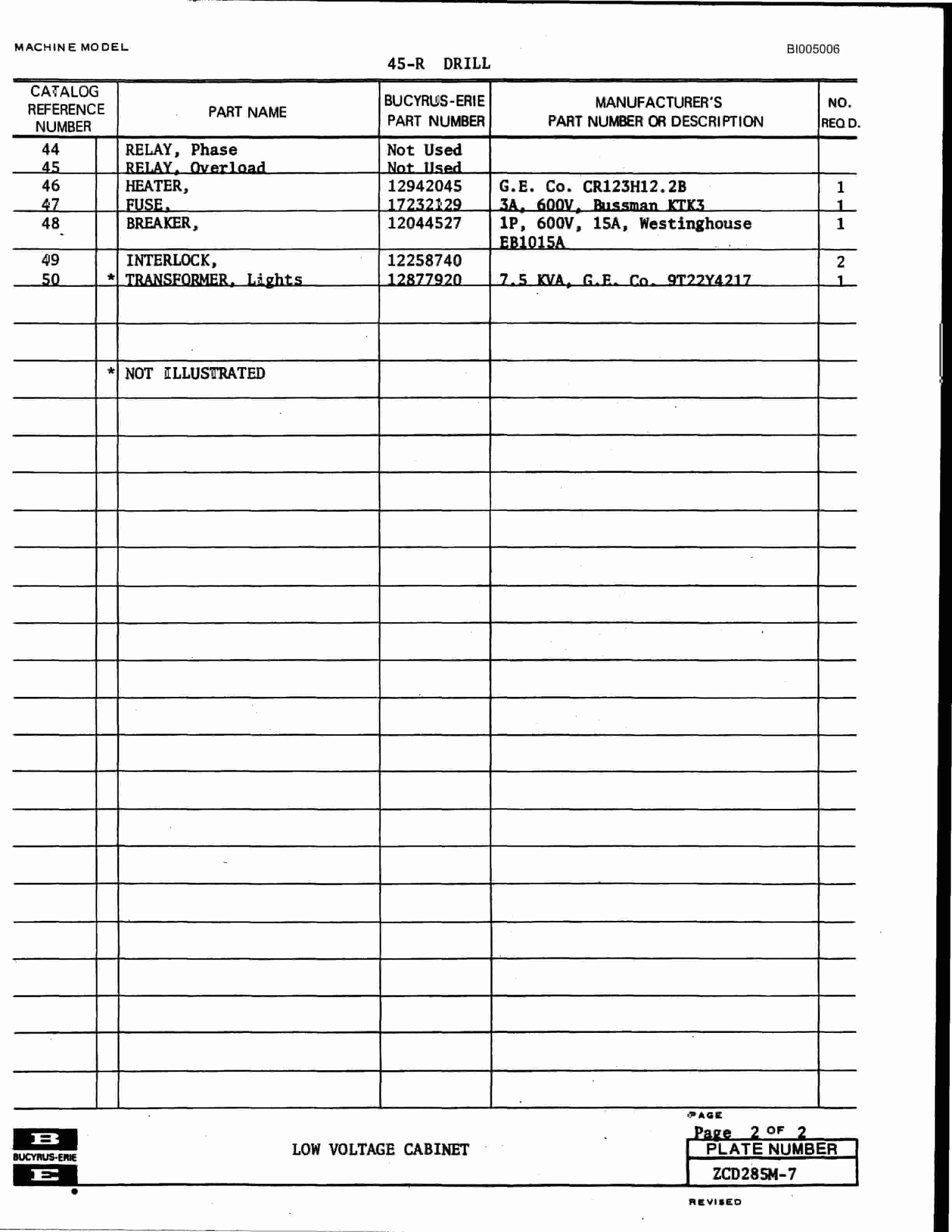 Bucyrus 45R Drill Parts Catalog BI005006-3