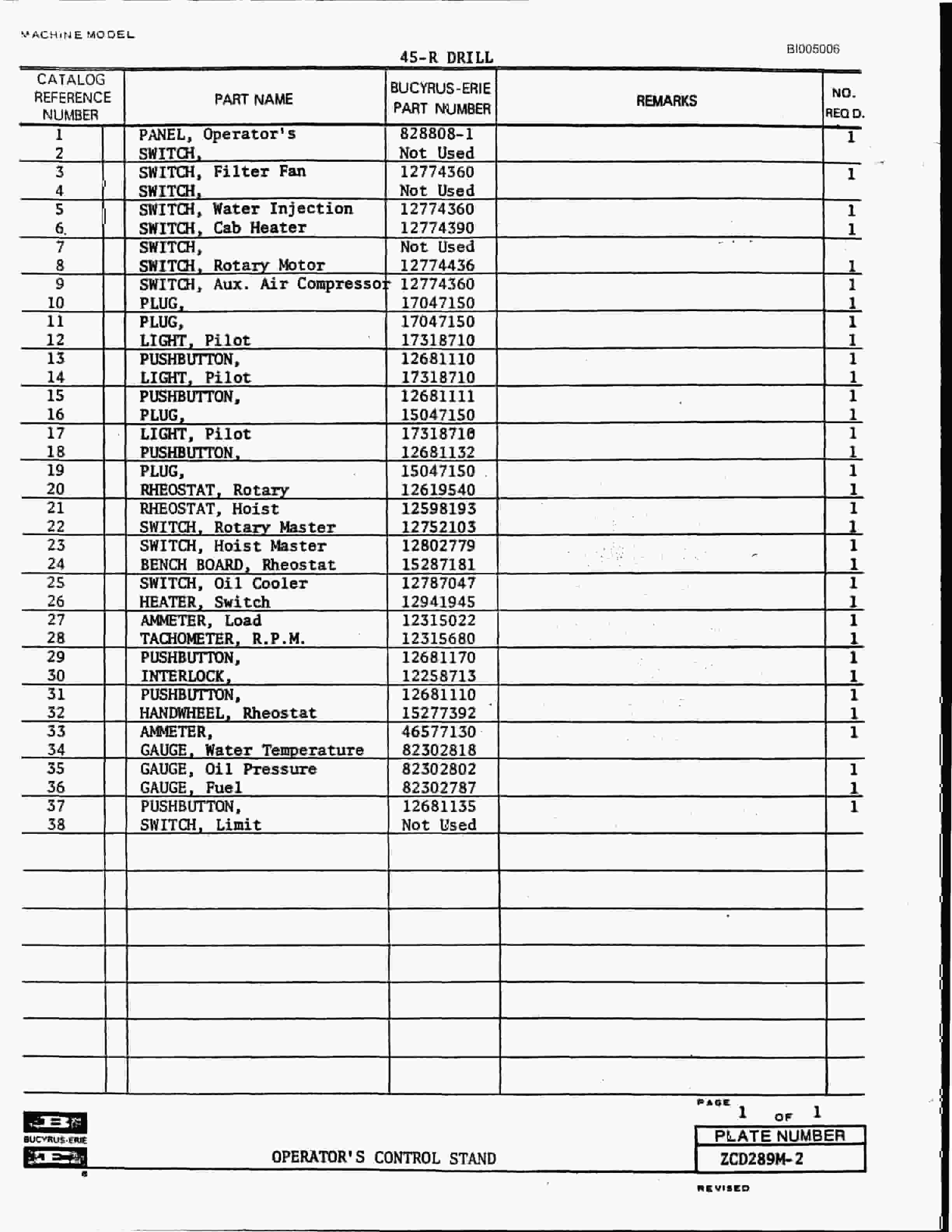 Bucyrus 45R Drill Parts Catalog BI005006-4