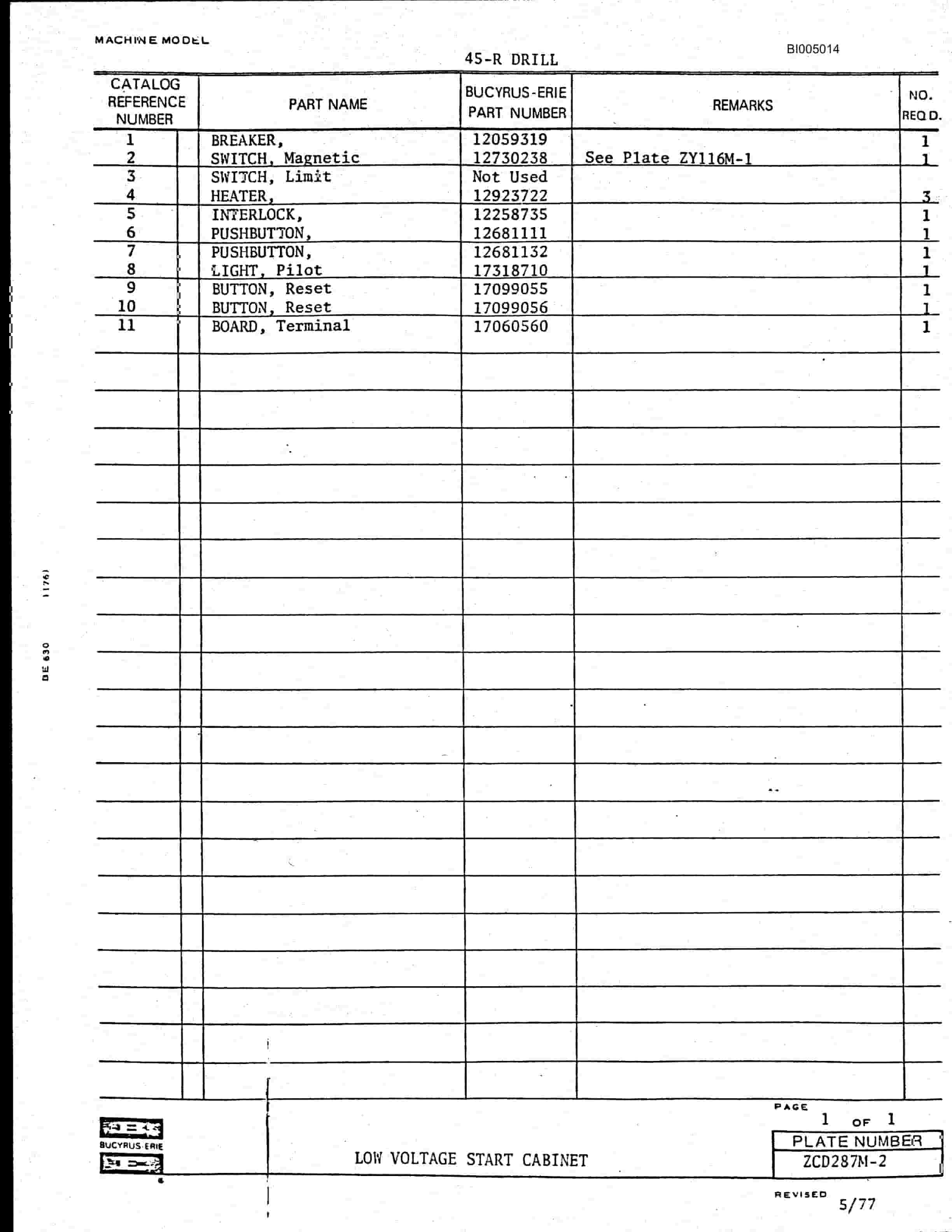 Bucyrus 45R Drill Parts Catalog BI005014-2